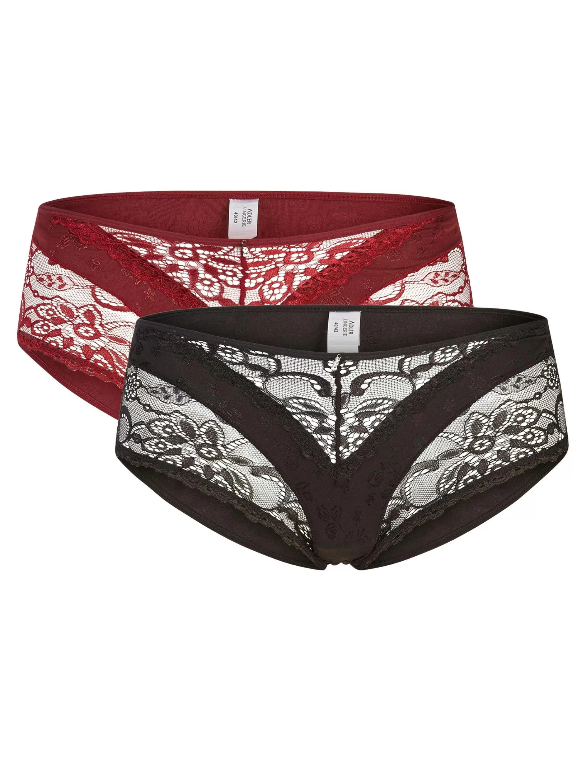 ADLER LINGERIE 2Er Pack Slips Mit Spitze Bordeaux/Schwarz New