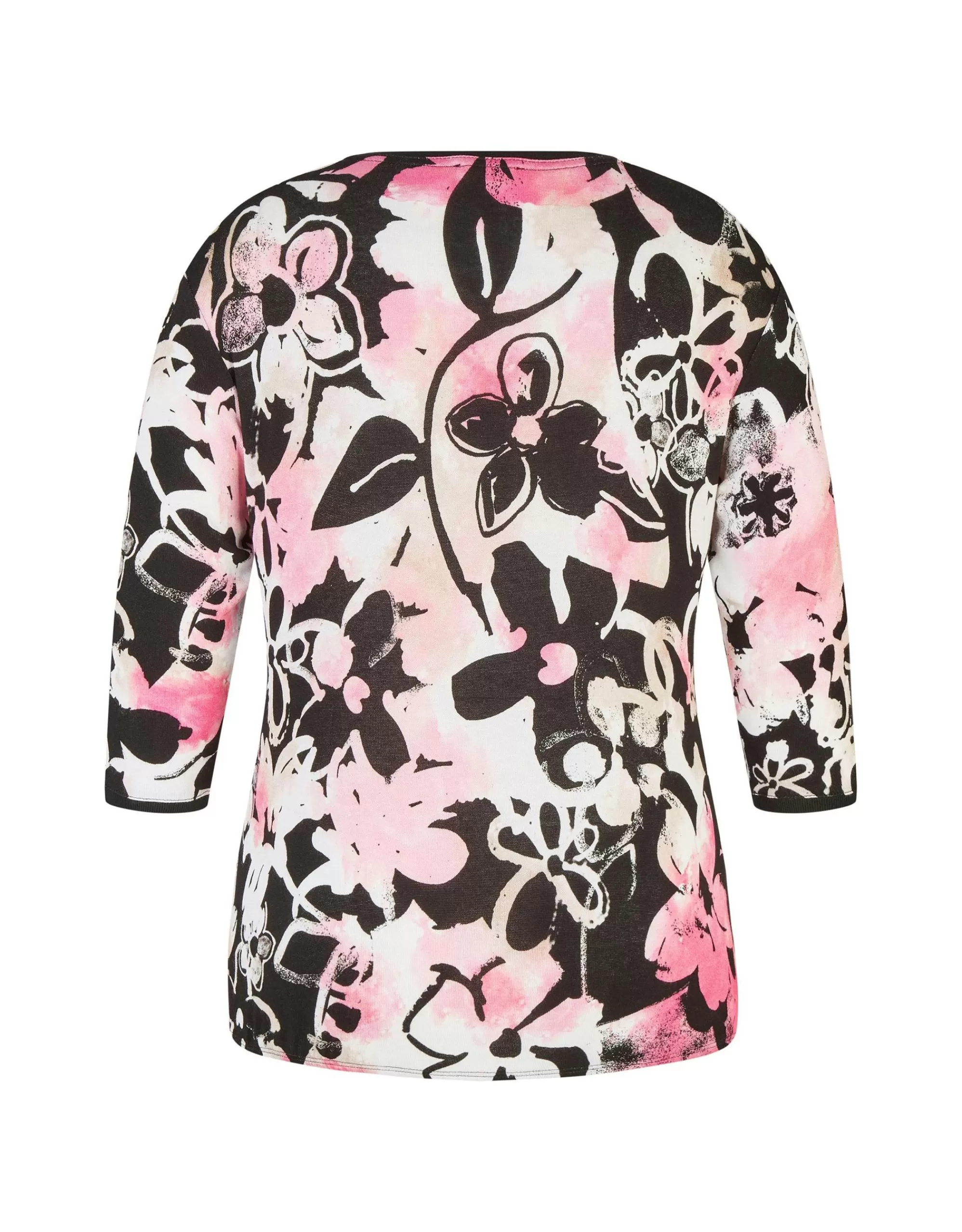 Rabe 3/4 Arm Shirt Mit Blumendesign Schwarz/Pink/Orange Hot