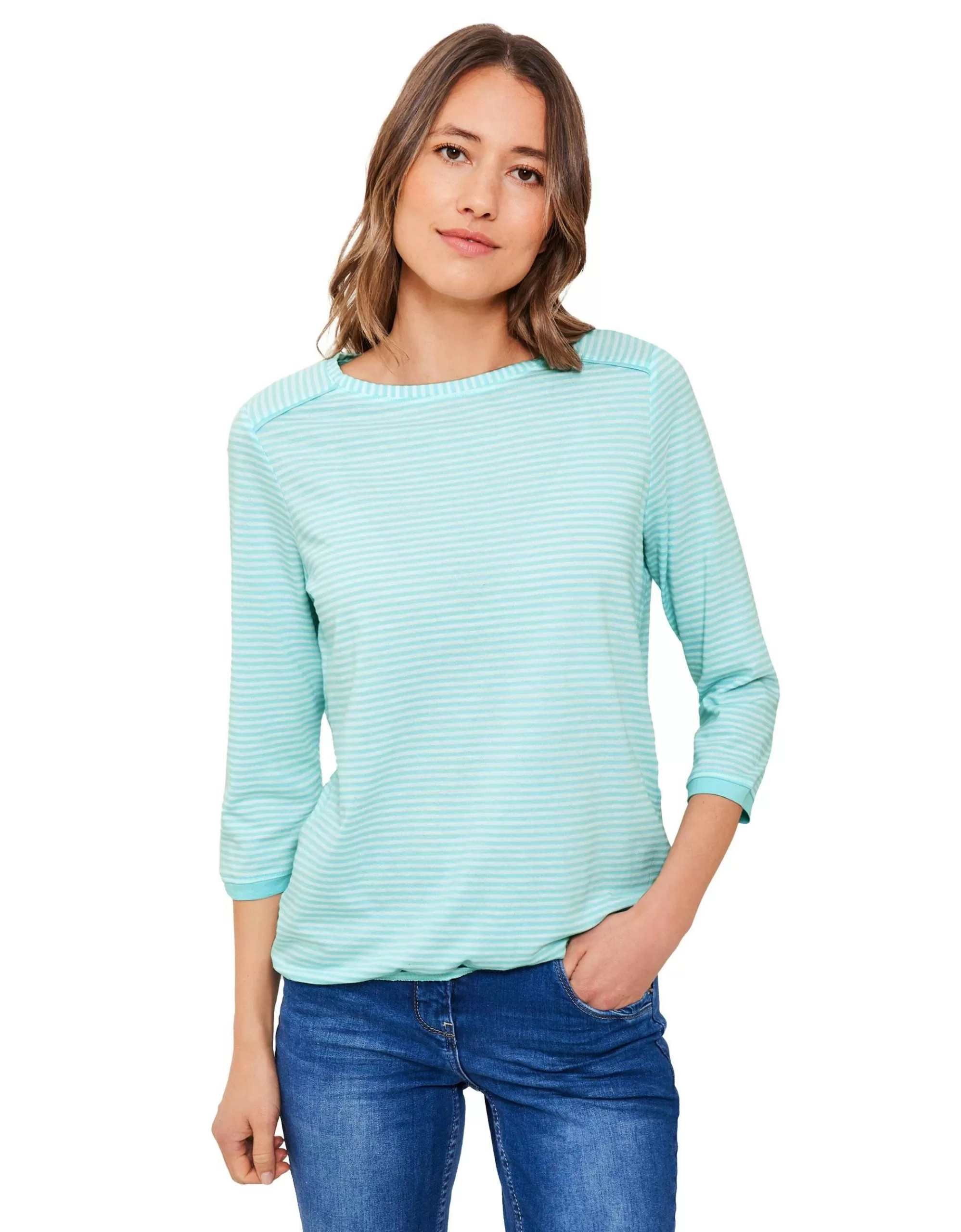 CECIL Basic Streifenshirt Hellblau Clearance