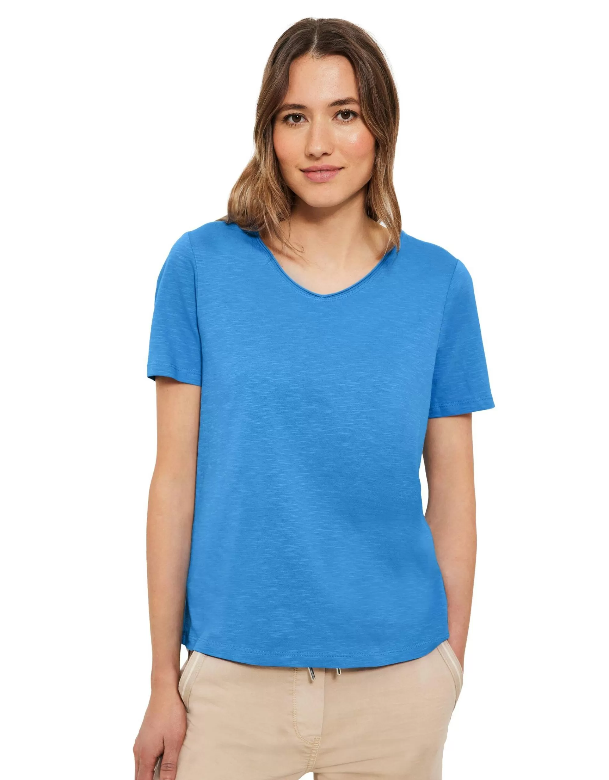 CECIL Basic T-Shirt In Unifarbe Blau Cheap