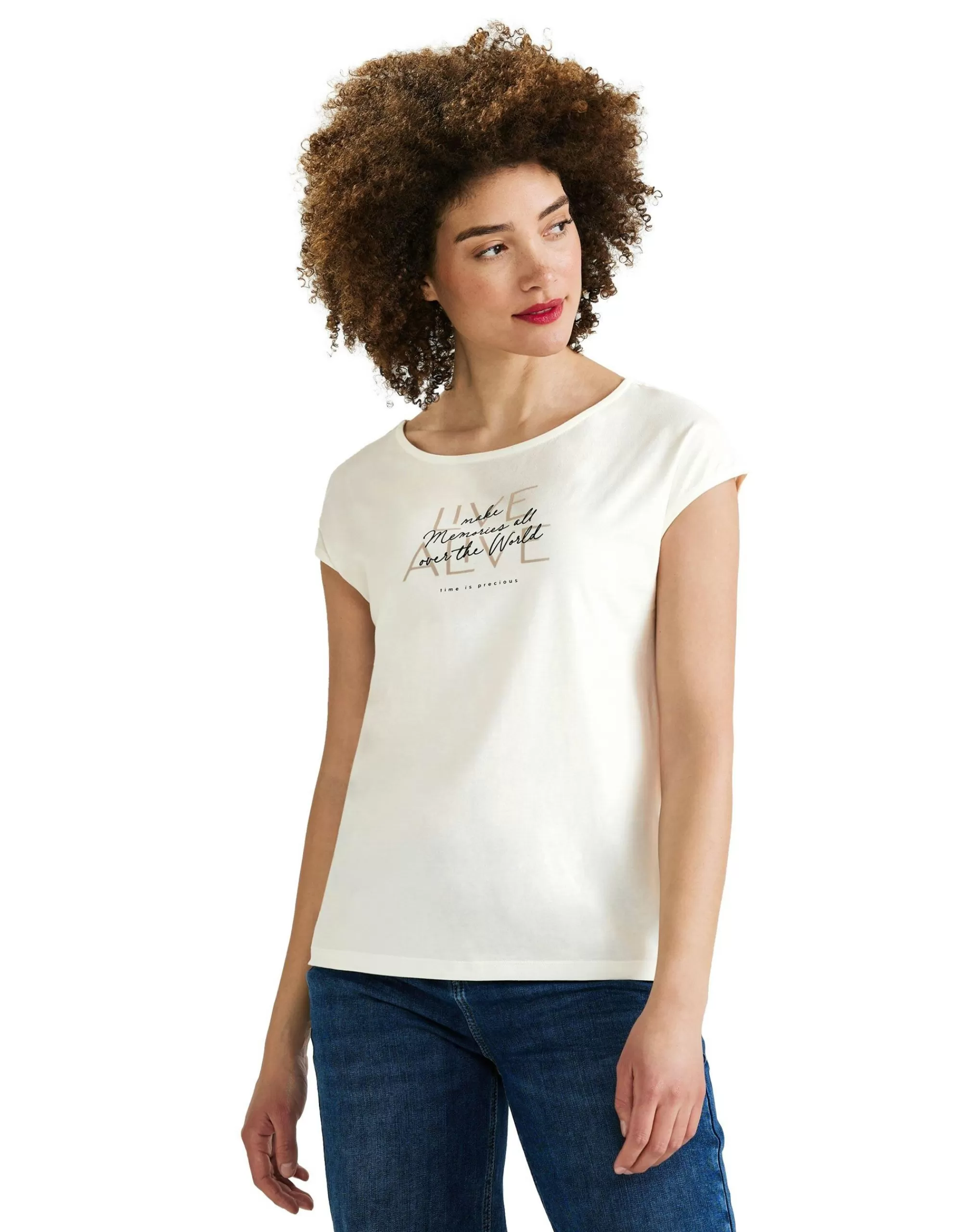 Street One Basic T-Shirt Mit Wording Offwhite New