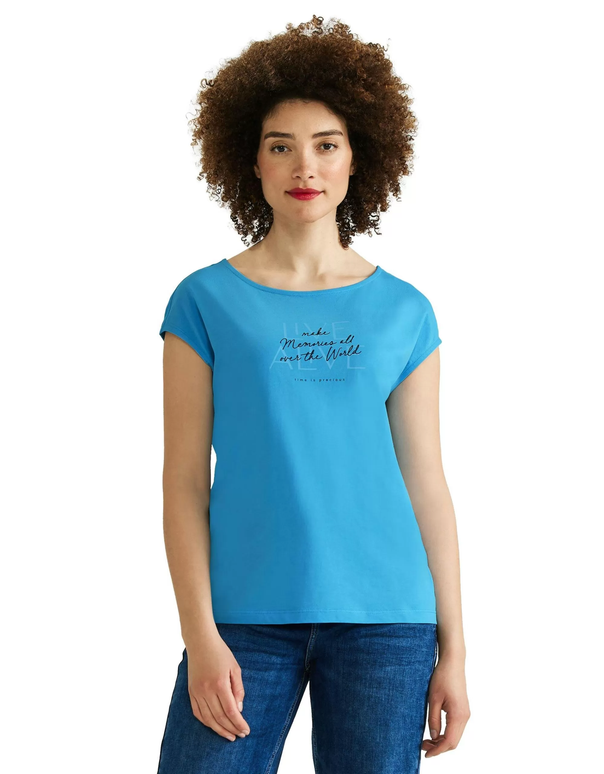 Street One Basic T-Shirt Mit Wording Hellblau New