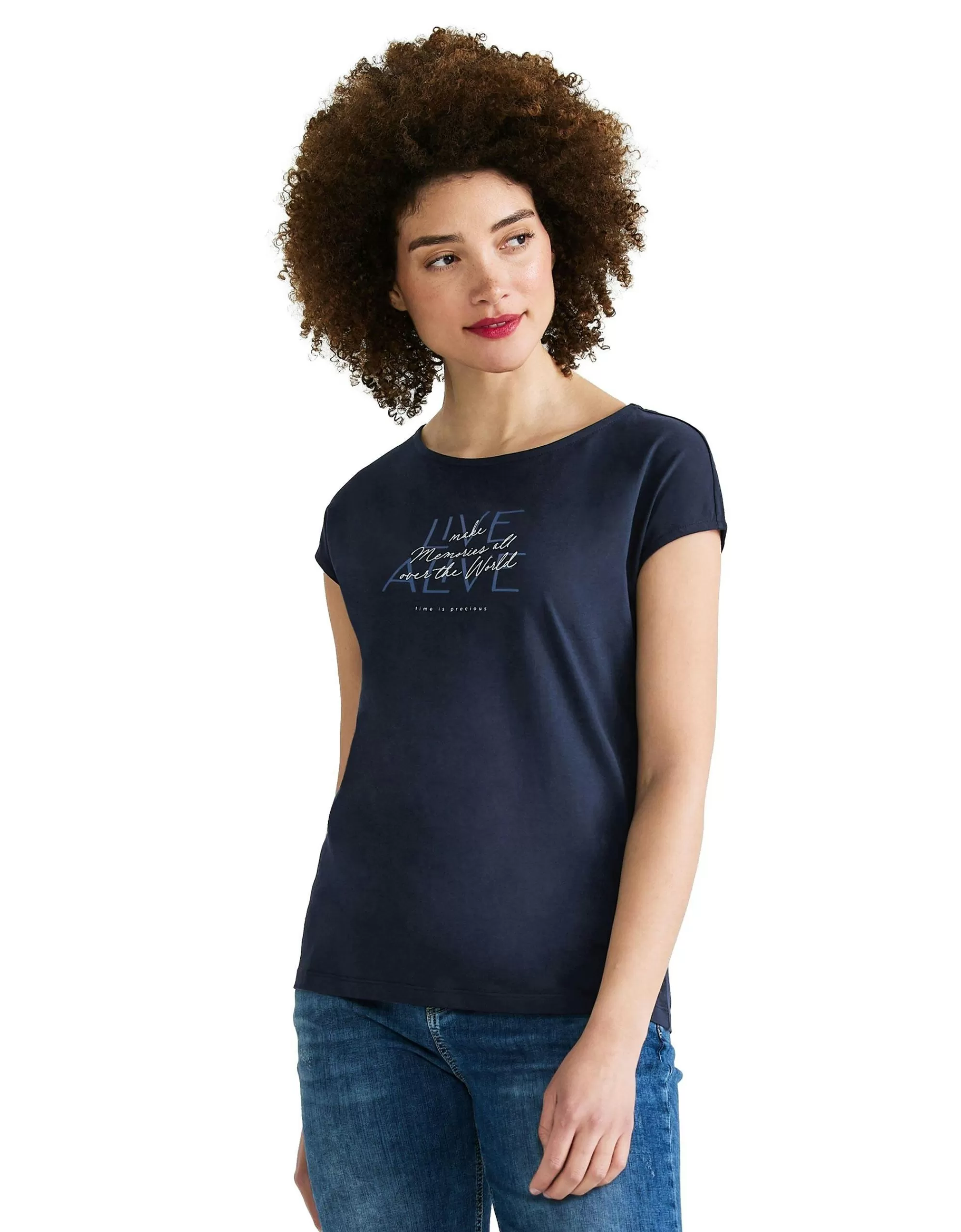 Street One Basic T-Shirt Mit Wording Dunkelblau New