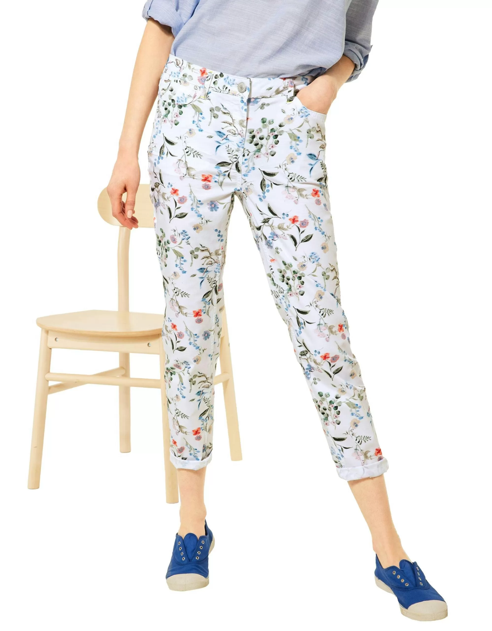 CECIL Crash-Hose Mit Blumenmuster In Denim-Style, New York Weiß Online