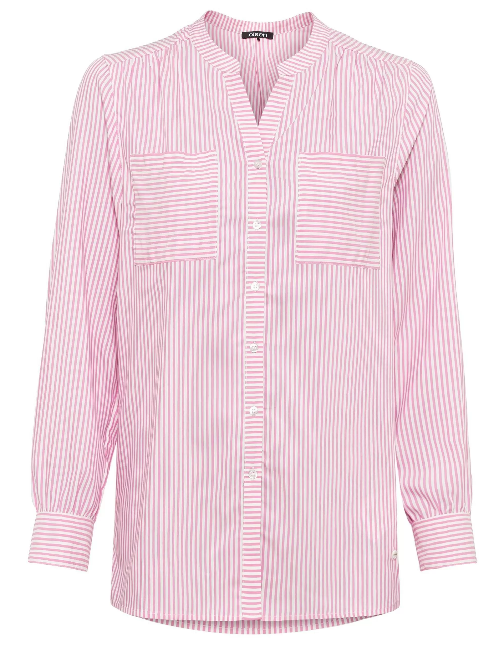 Olsen Gestreifte Bluse Rosa/Weiß Discount