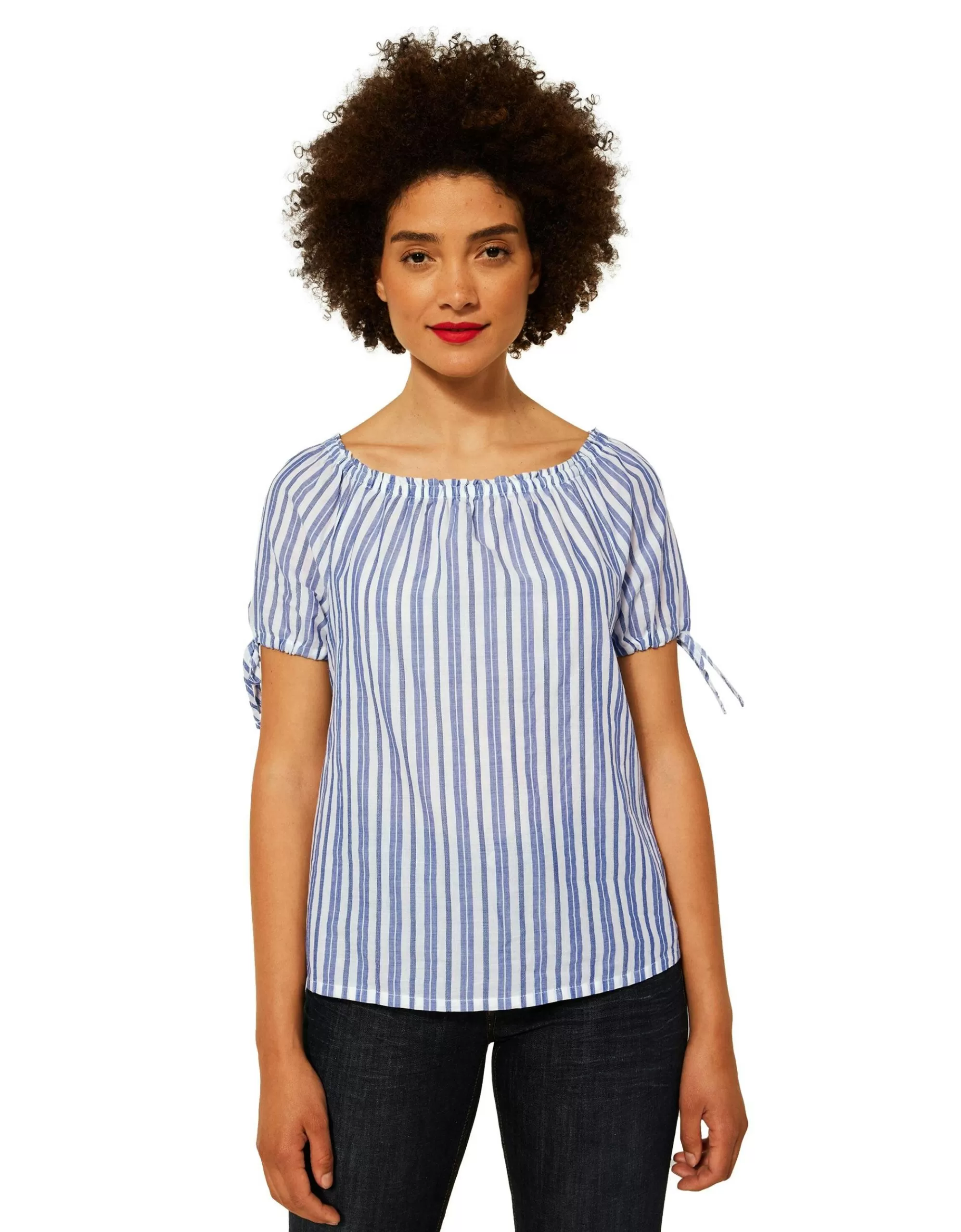 Street One Gestreifte Carmenbluse Blau Flash Sale