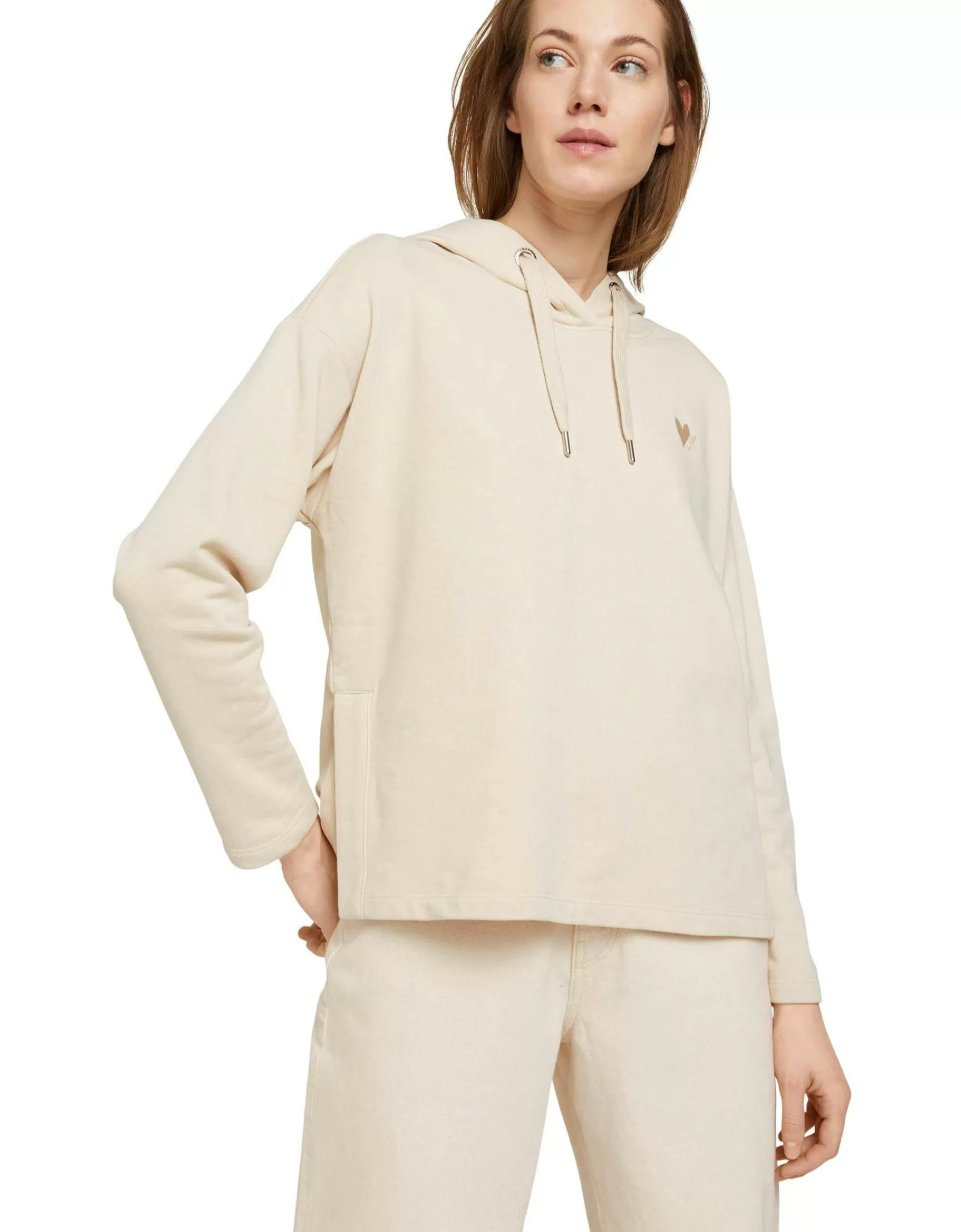 TOM TAILOR Hoodie Mit Stickerei Und Bio-Baumwolle Creme Fashion