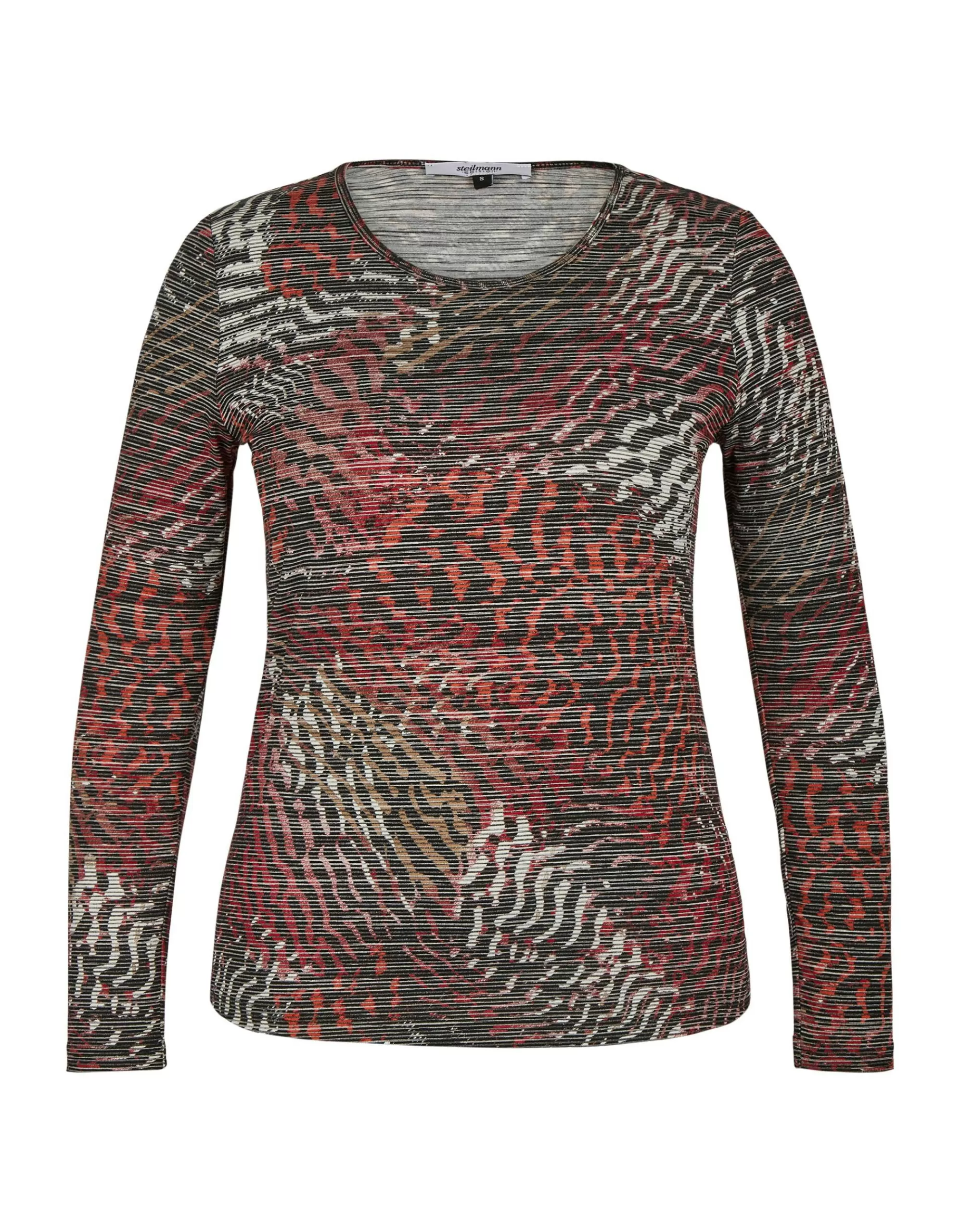 Steilmann Edition Jacquard Langarm-Shirt Schwarz/Rot Store