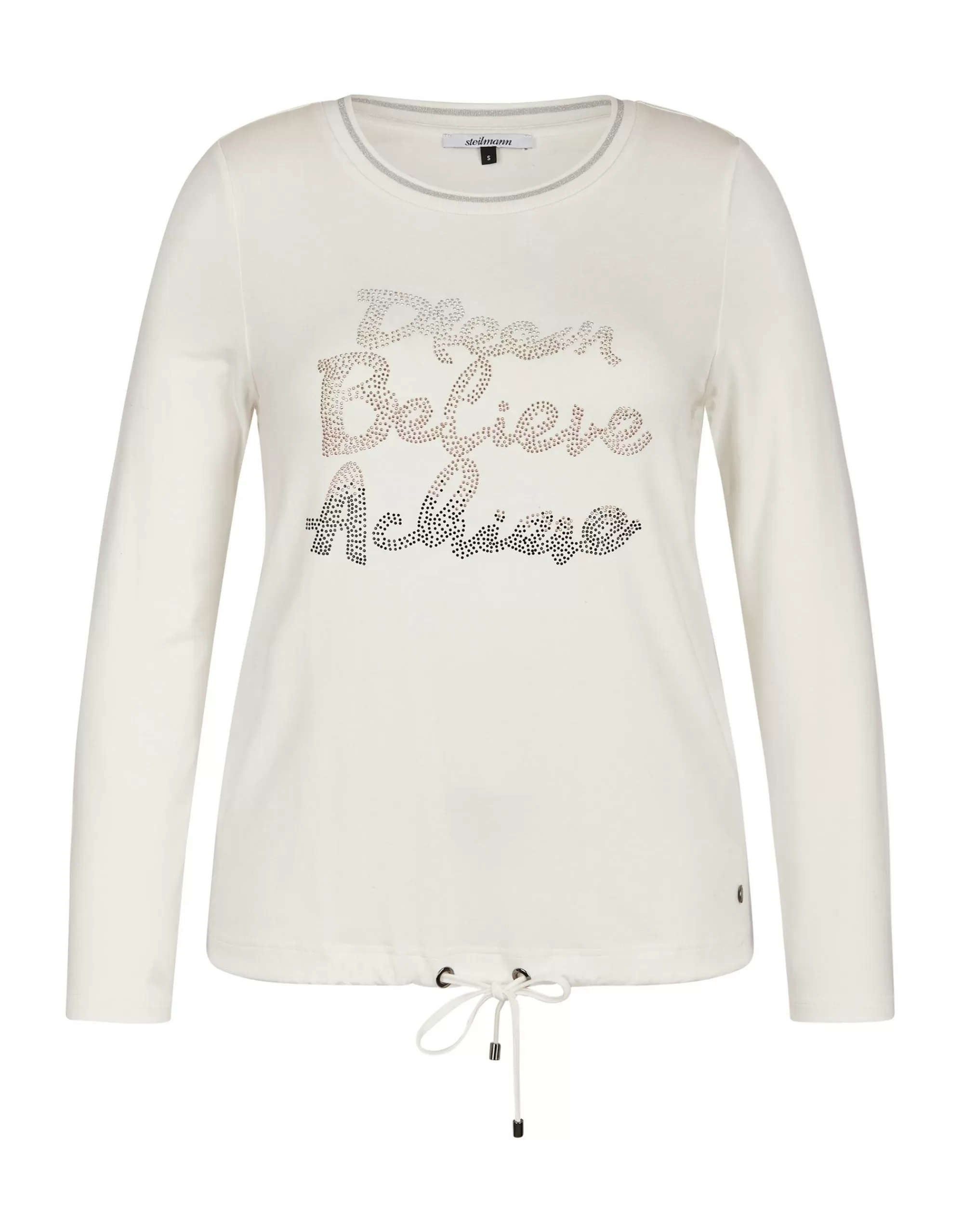 Steilmann Woman Langarmshirt Mit Glitzer-Schriftzug Ecru Flash Sale