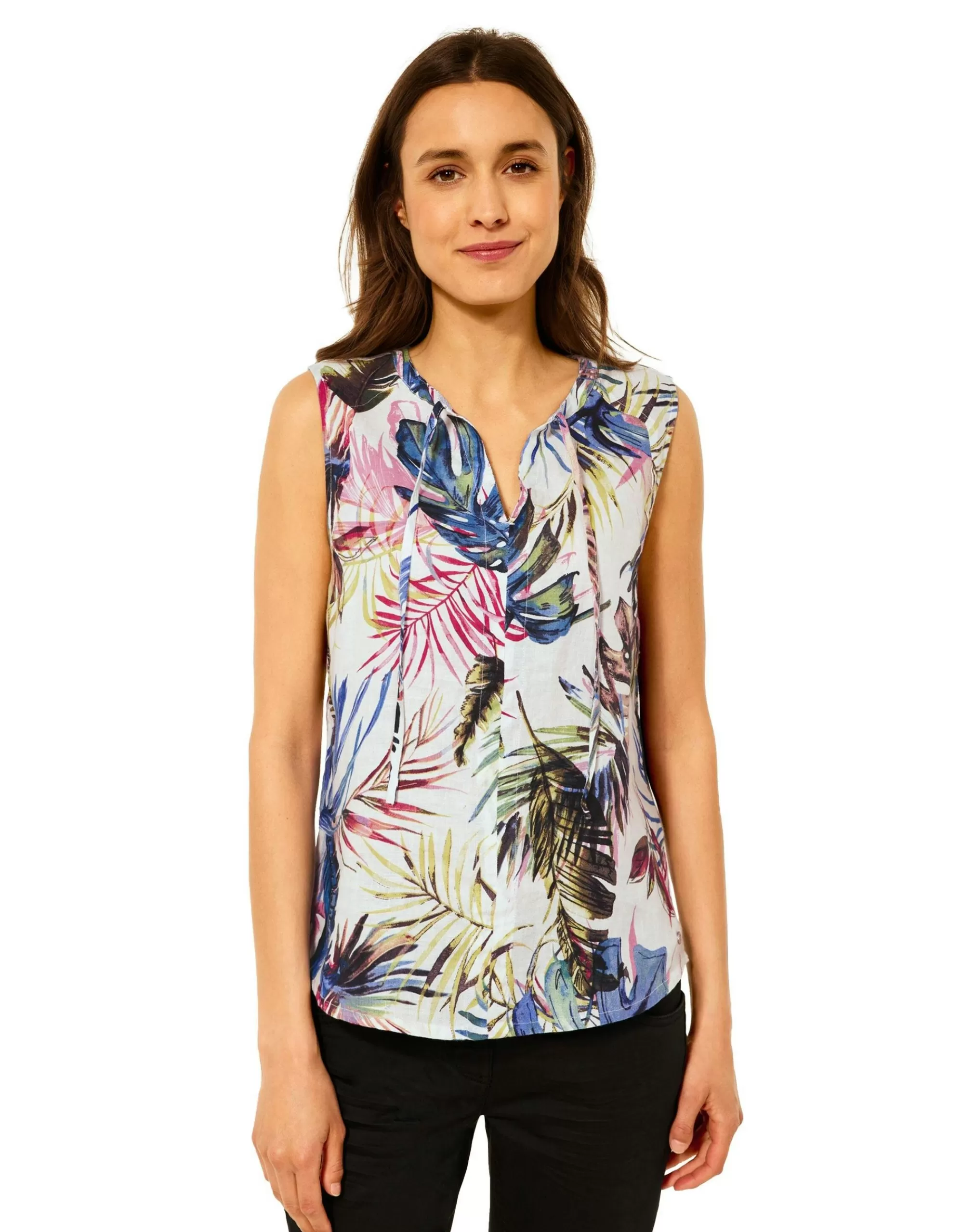 CECIL Leinen Top Mit Print Weiß New