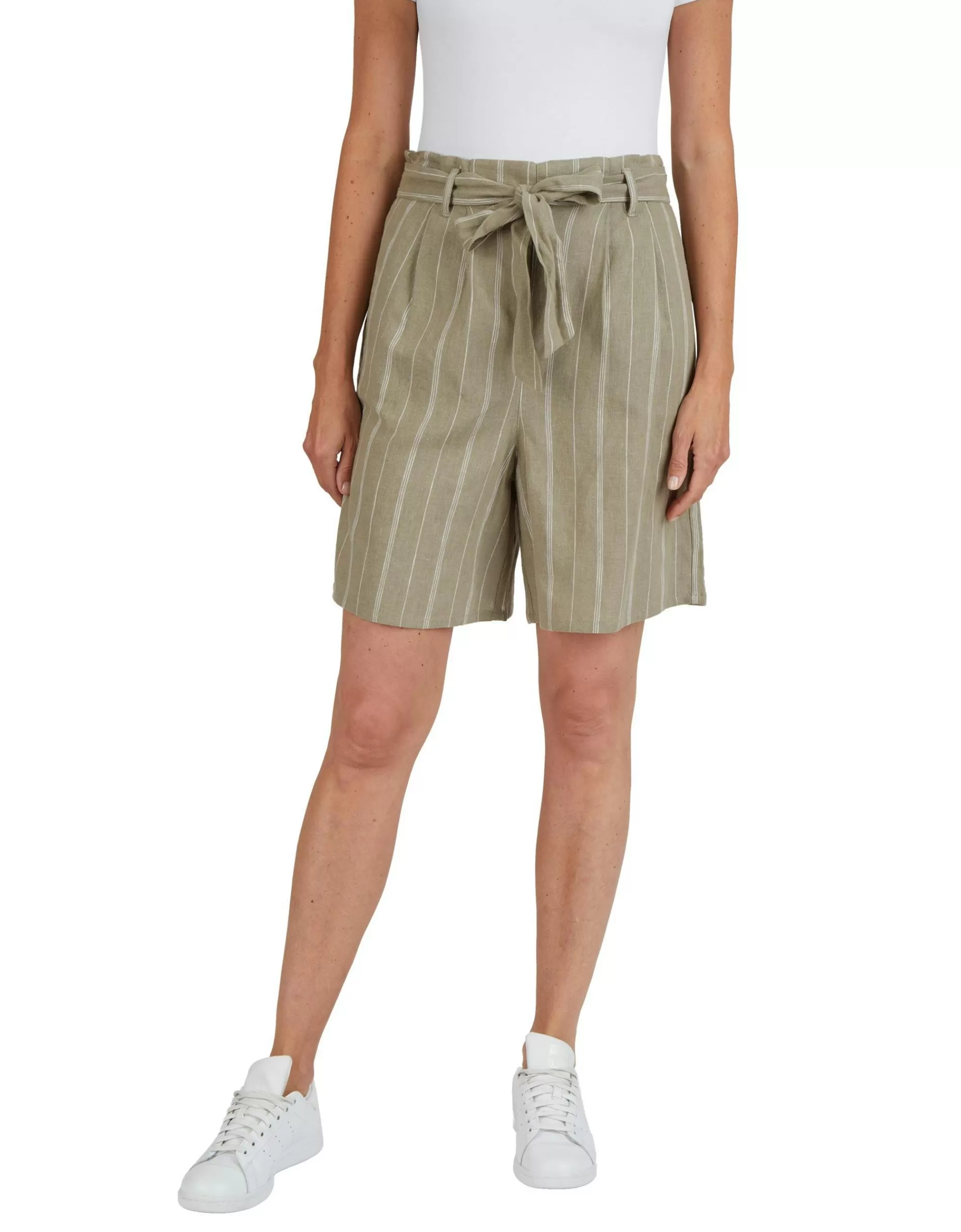 CHOiCE Leinenshort Im Paperbag Stil Khaki/Weiß Discount