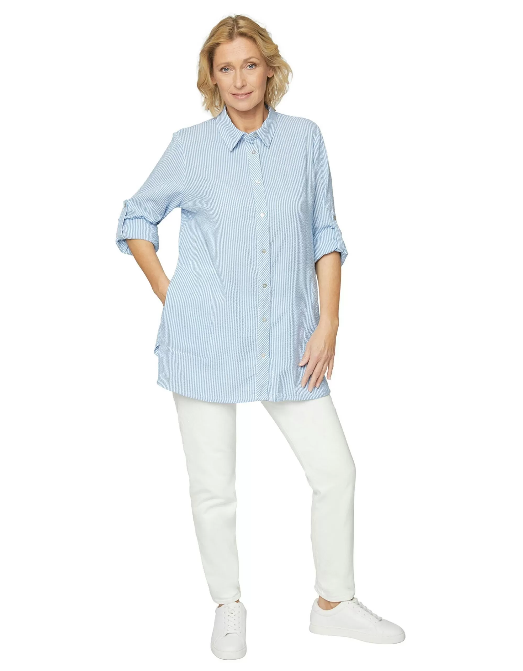 BRANDTEX Long Blouse Gestreift Blau/Weiß Store