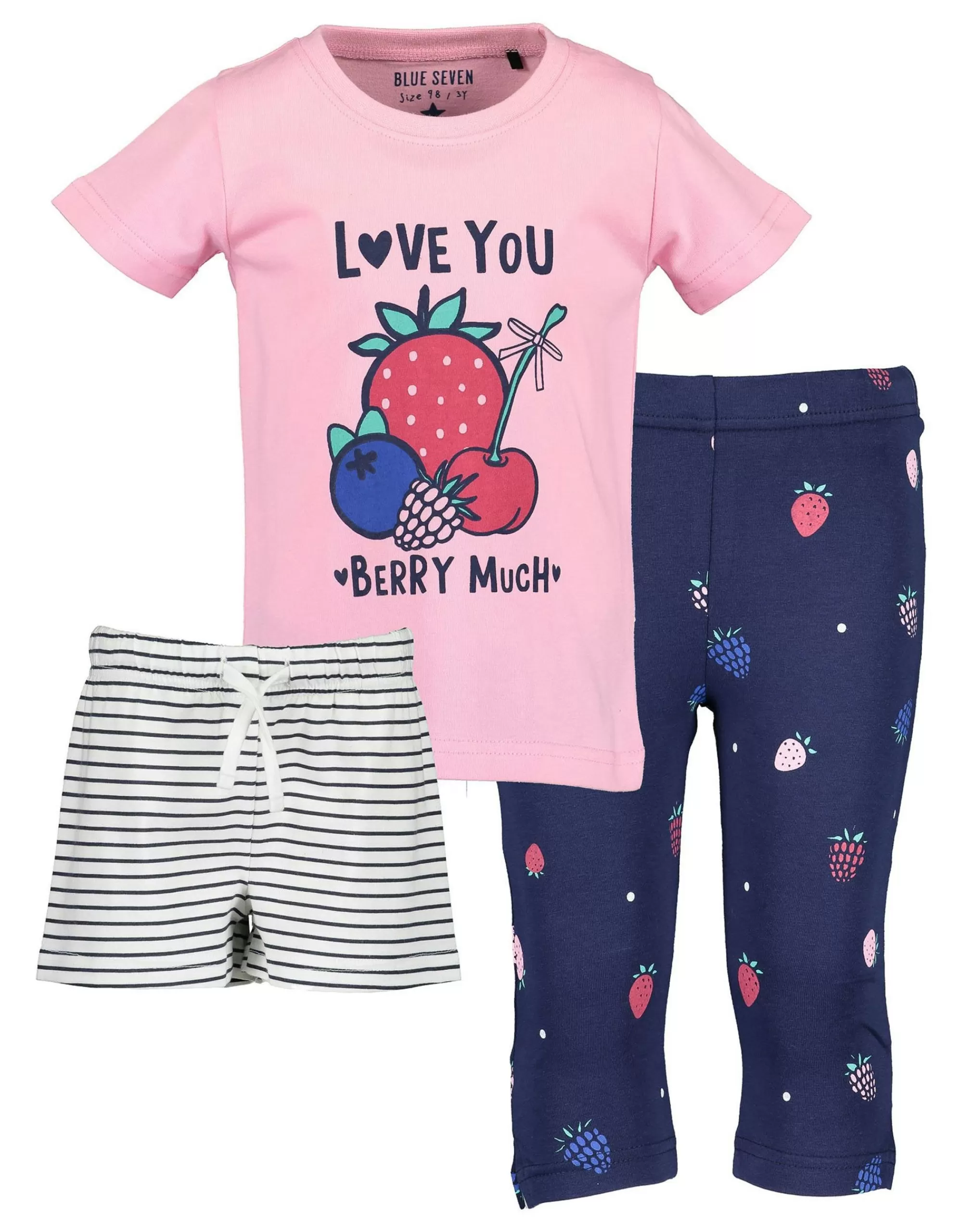 Mini Girls 3Er Set T-Shirt, Caprilegging Und Short-Blue Seven Flash Sale