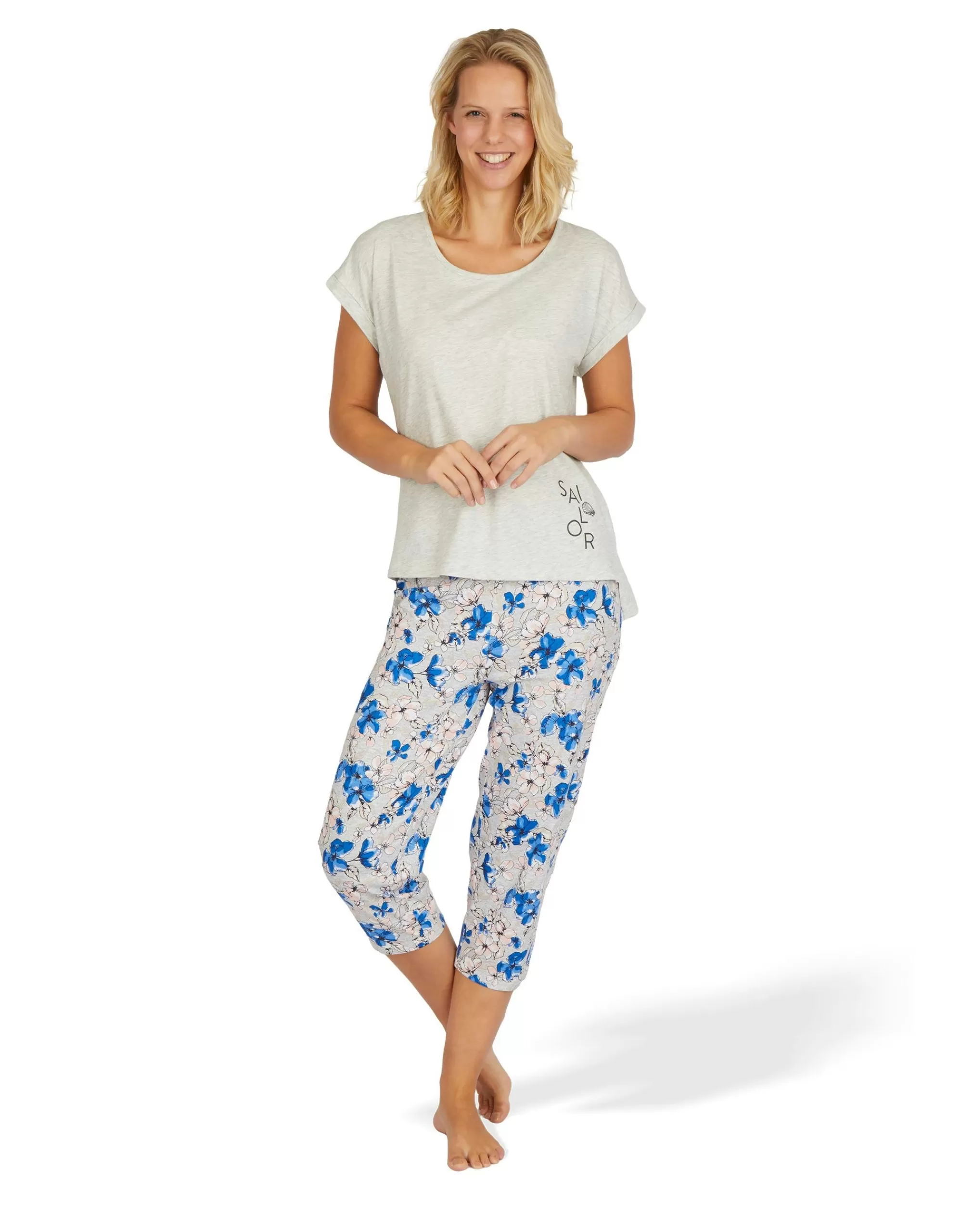 ADLER WOMEN Mix&Match Pyjamahose 3/4-Länge Grau/Blau Flash Sale