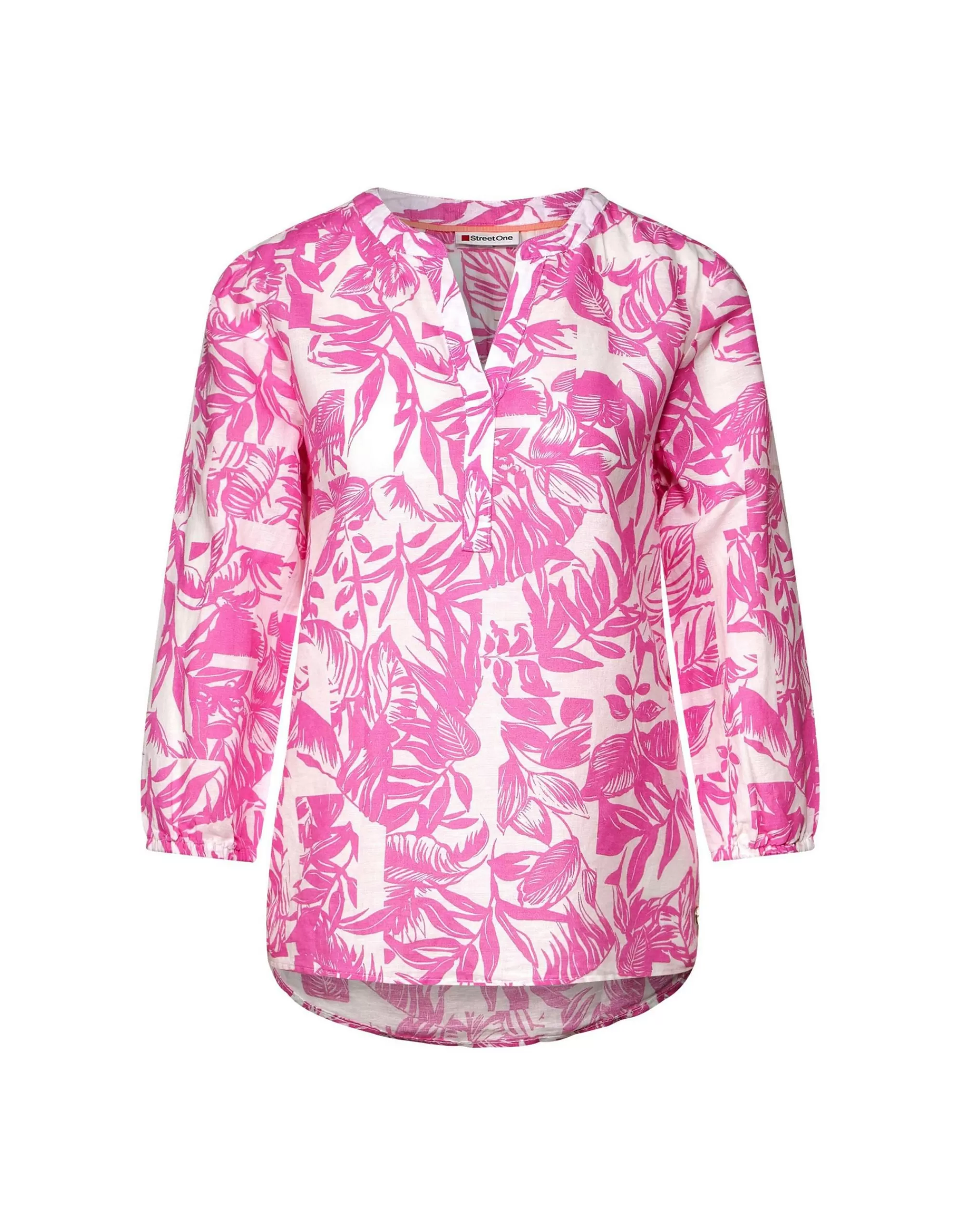 Street One Print Bluse Mit 3/4 Ärmel Aus Leinenmischung Pink Sale