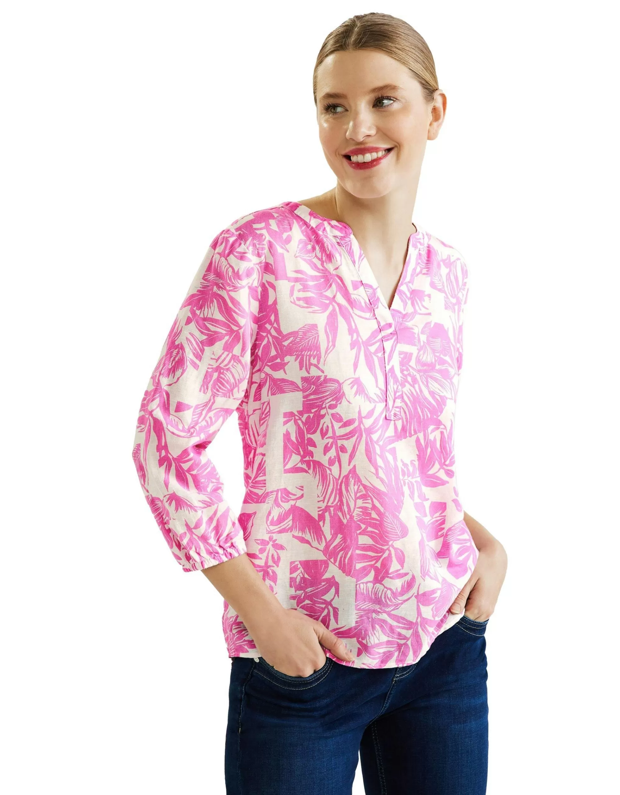 Street One Print Bluse Mit 3/4 Ärmel Aus Leinenmischung Pink Sale