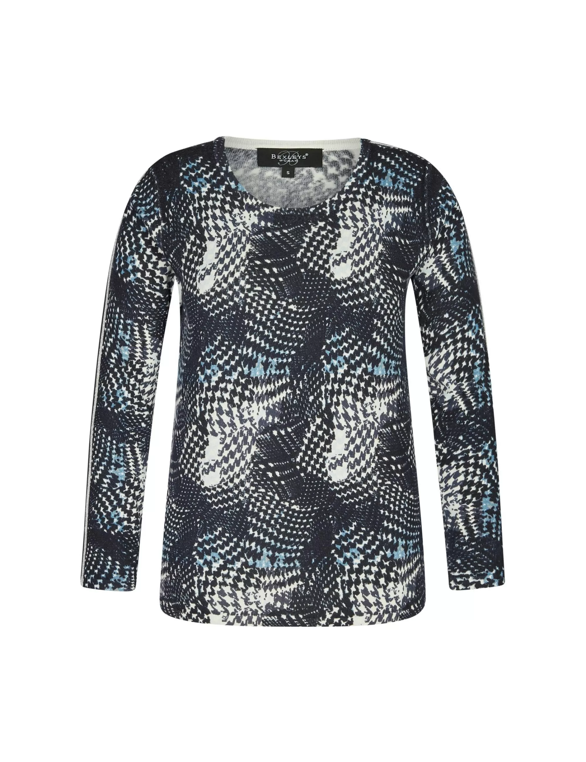 Bexleys woman Pullover Mit Alloverprint Und Galonstreifen Am Ärmel Blau/Weiß/Braun Store