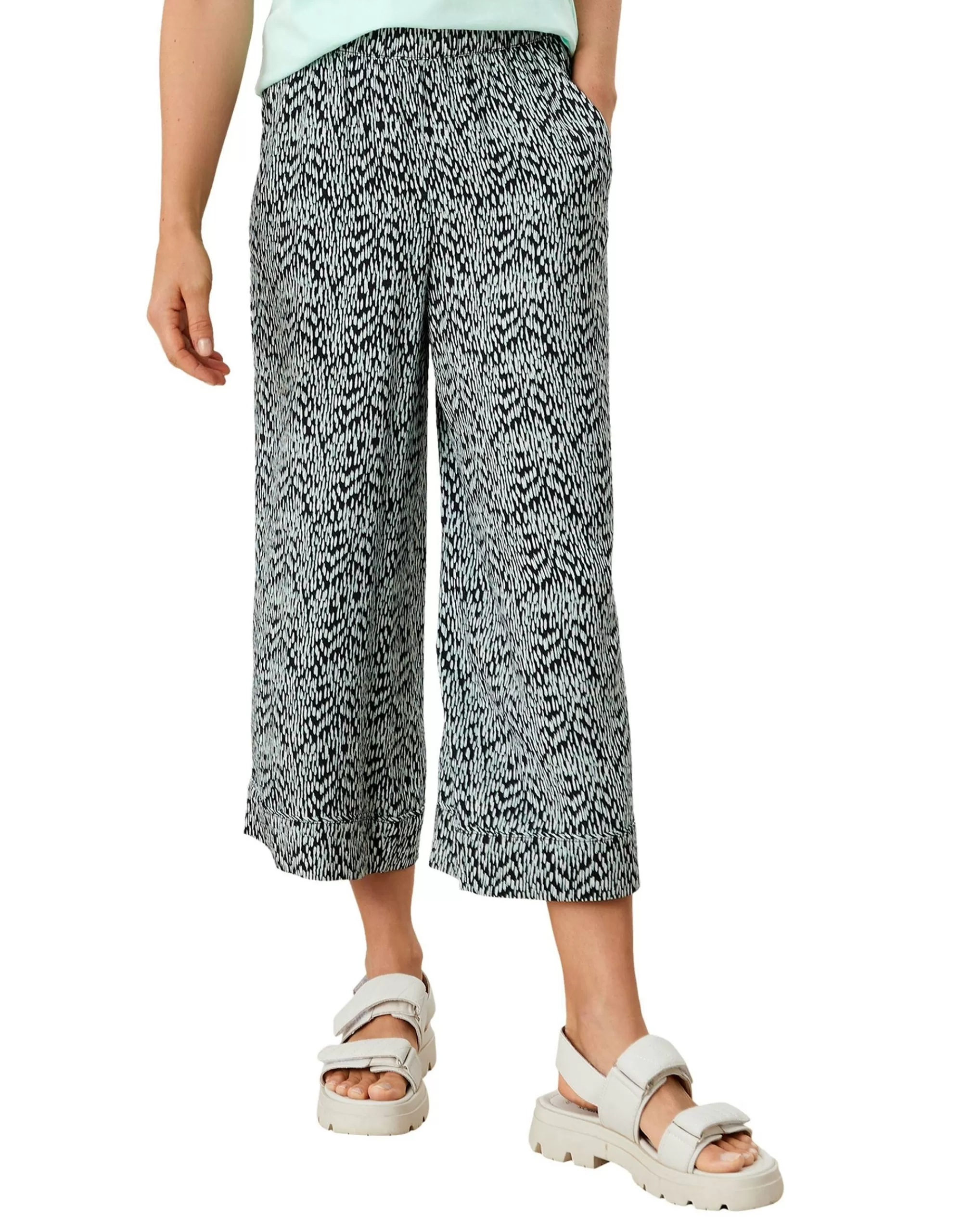 s.Oliver Relaxed: Culotte-Hose Mit Allover-Muster Türkis Sale