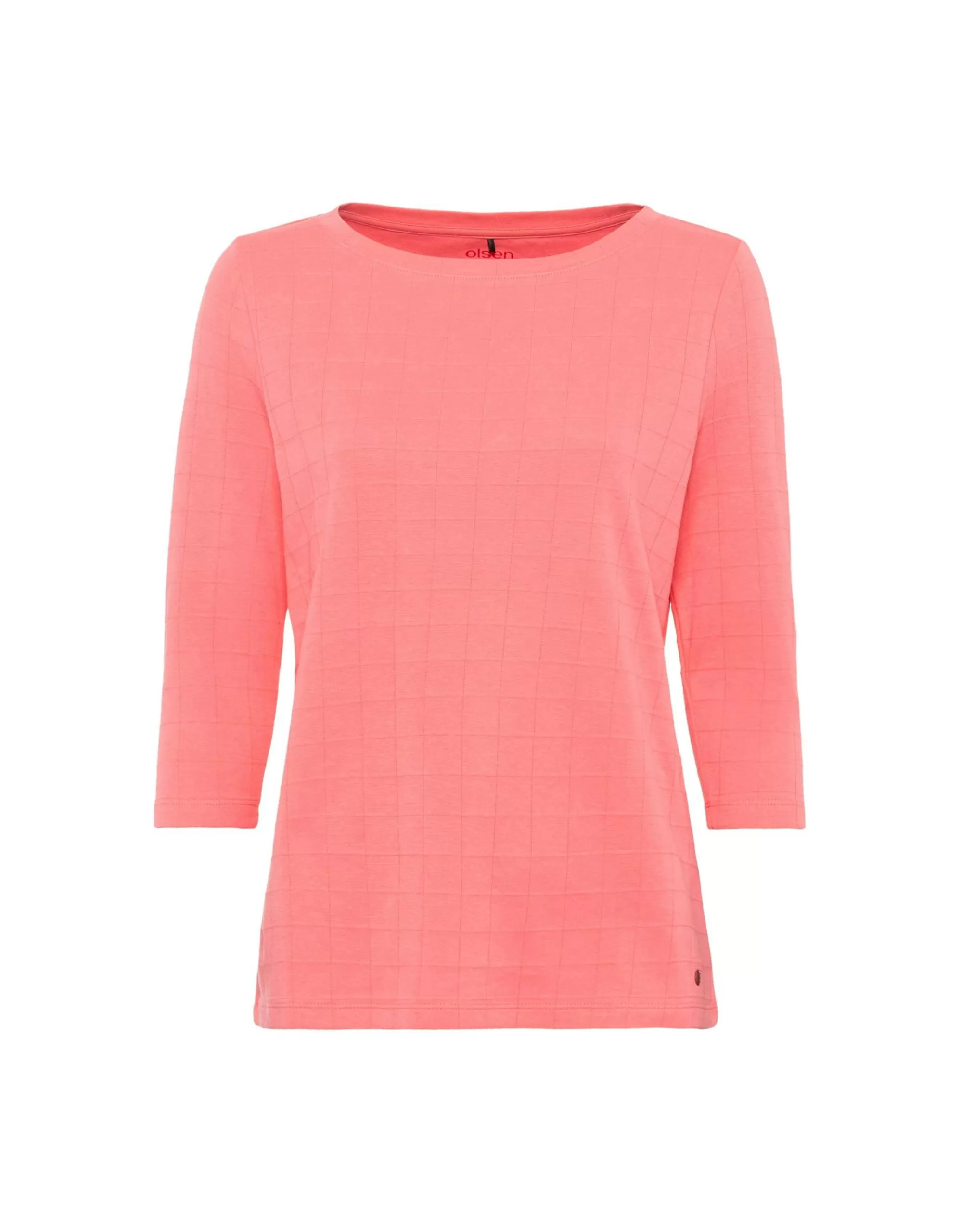 Olsen Rundhalsshirt Mit Karomuster Rosa Flash Sale