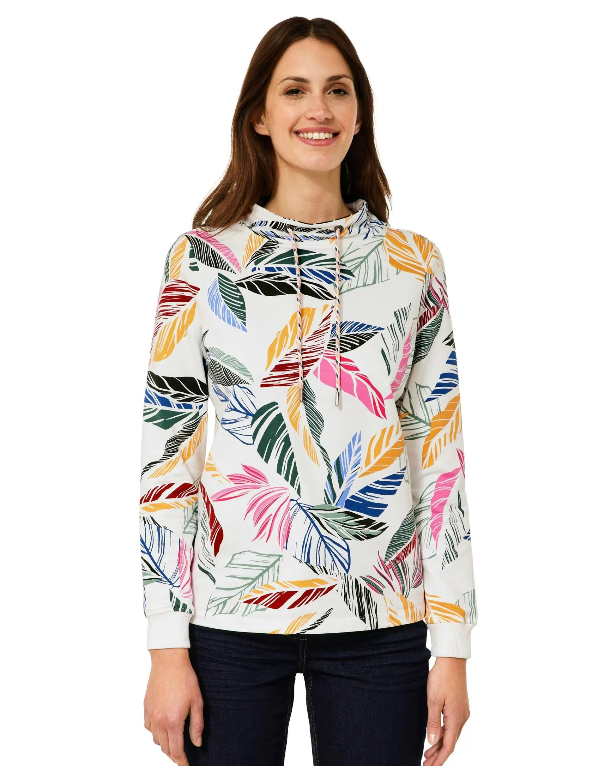 CECIL Shirt Mit Blätter Print Weiß Clearance