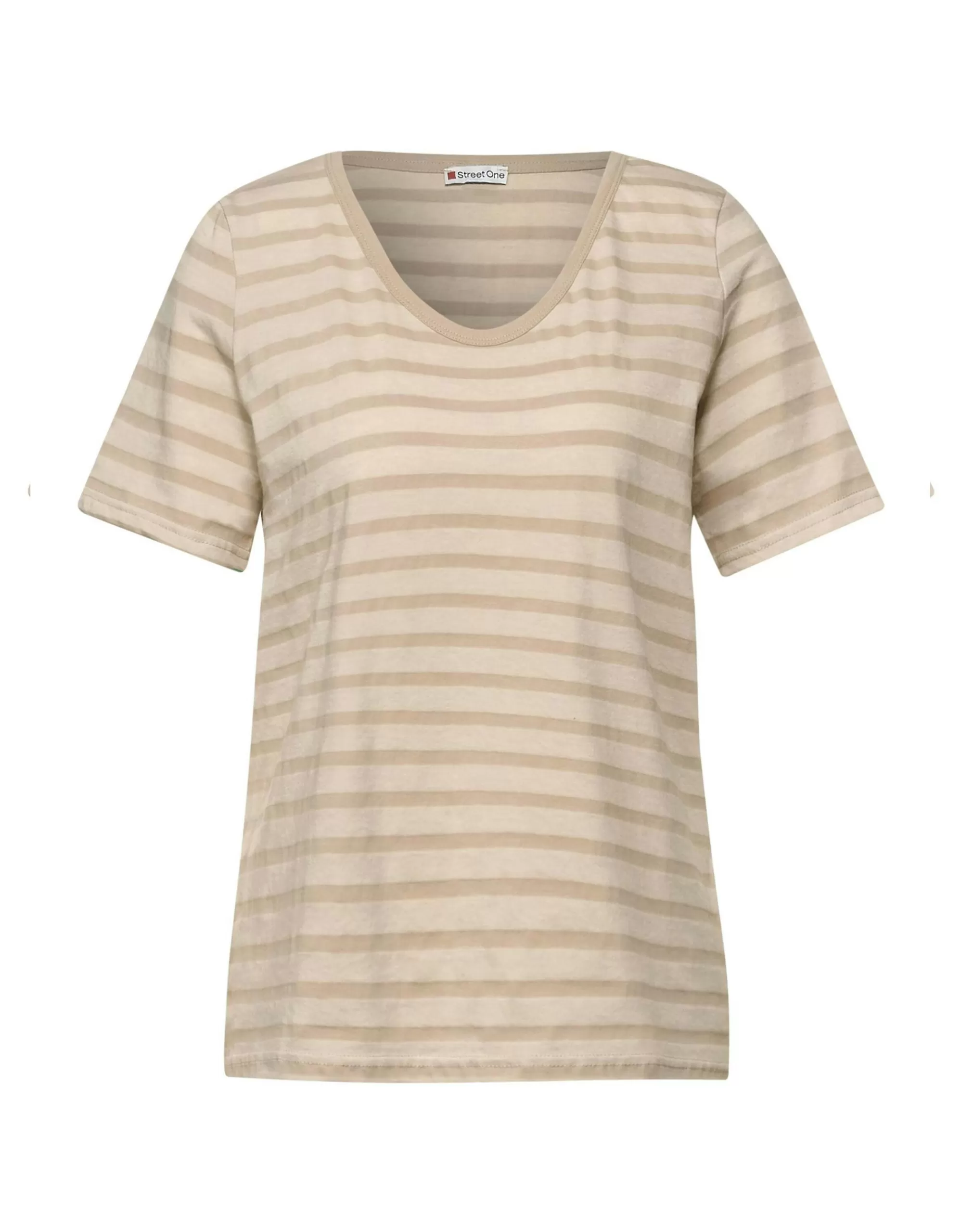 Street One Streifen Basic T-Shirt Beige Cheap