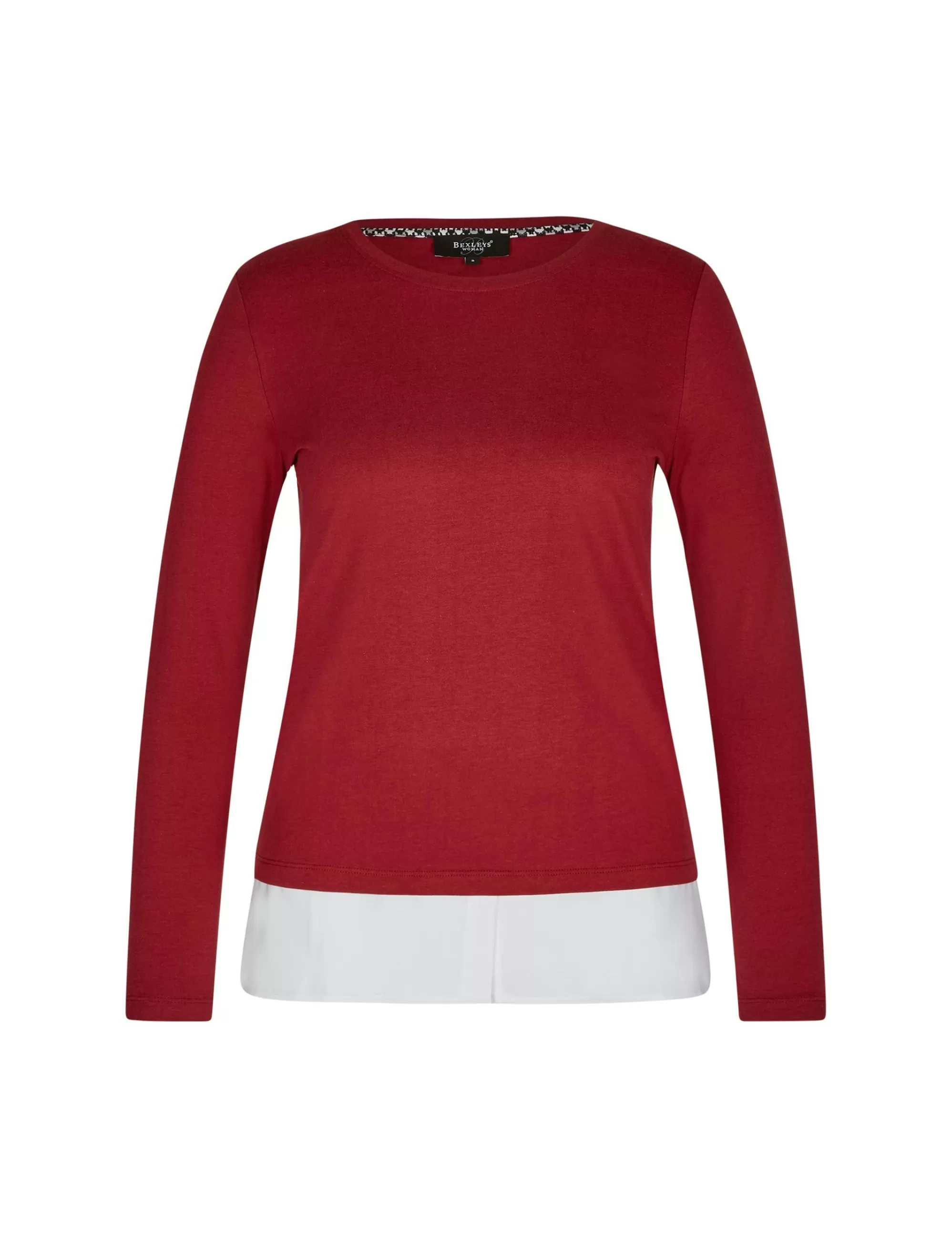 Bexleys woman Sweatshirt 2-In-1-Optik Mit Blusensaum Weinrot/Weiß Discount