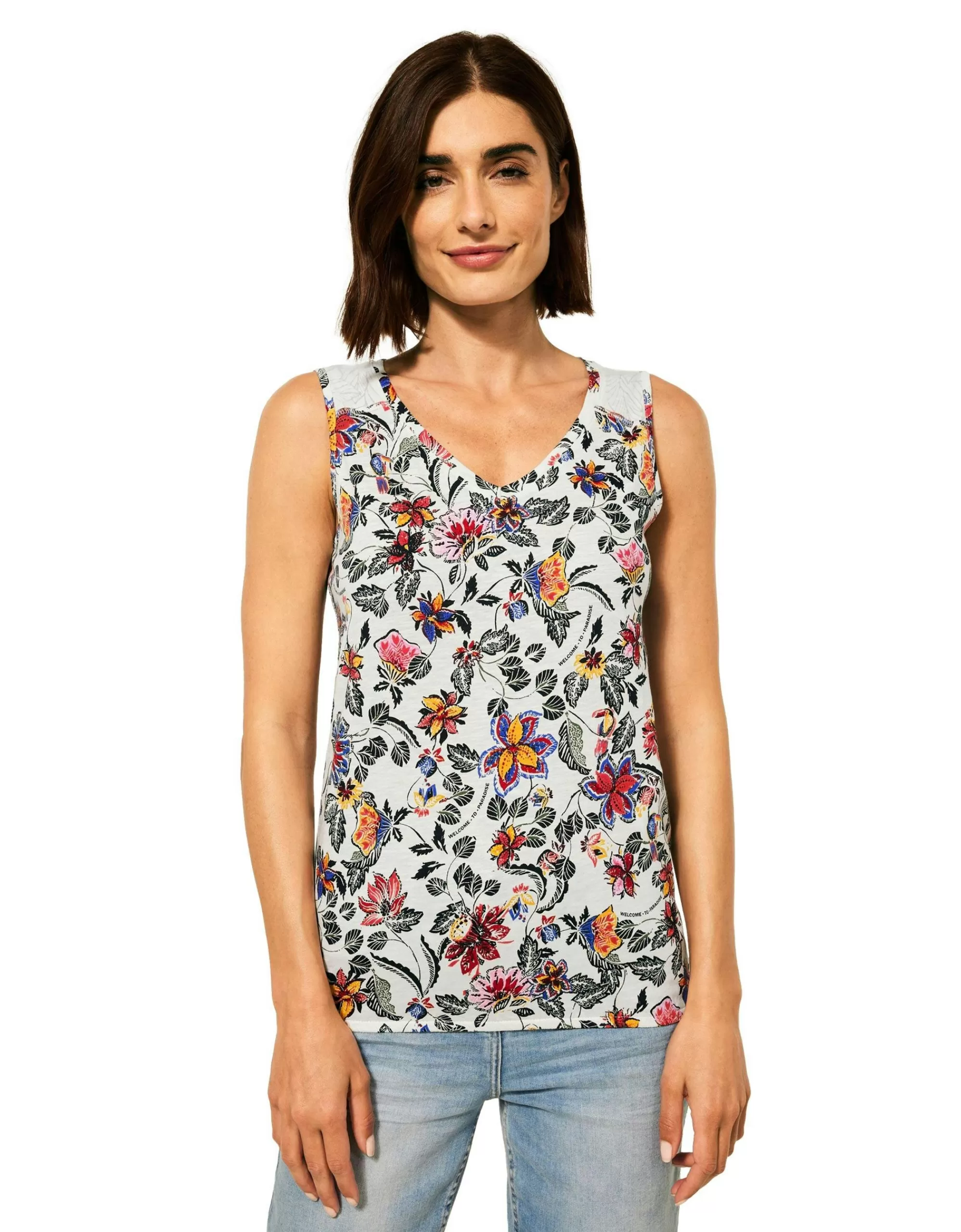 CECIL Top Mit Blumen Print Weiß New