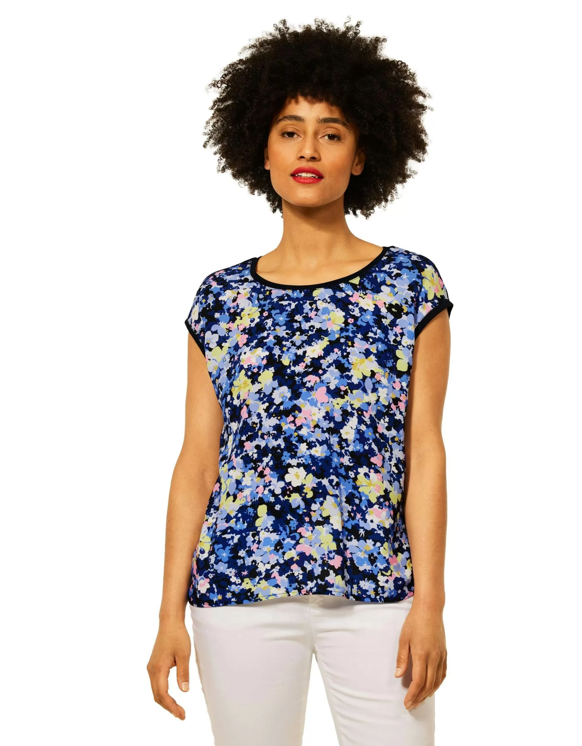 Street One T-Shirt Mit Blumen Print Blau/Rosa Outlet