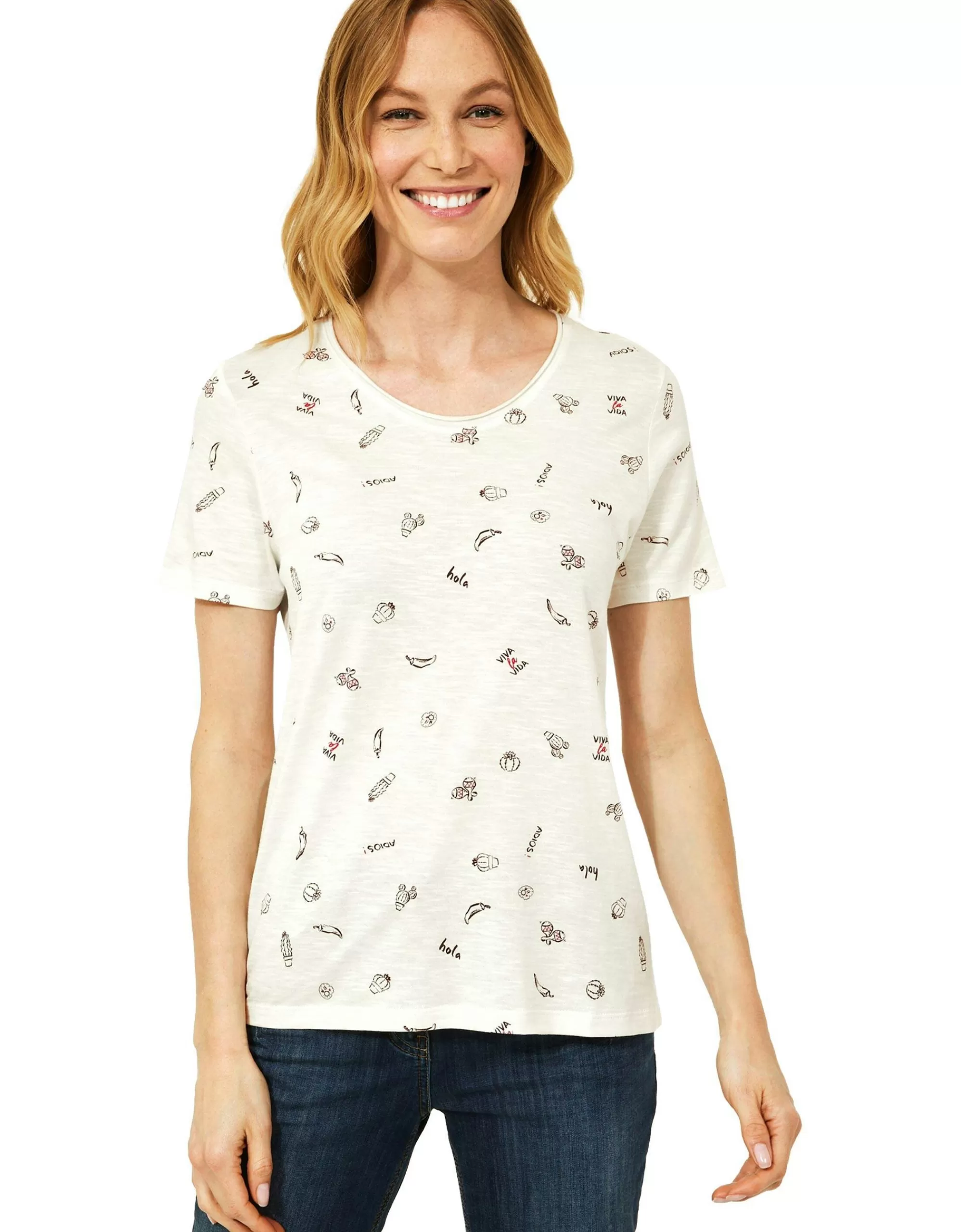 CECIL T-Shirt Mit Minimalprint Creme Cheap