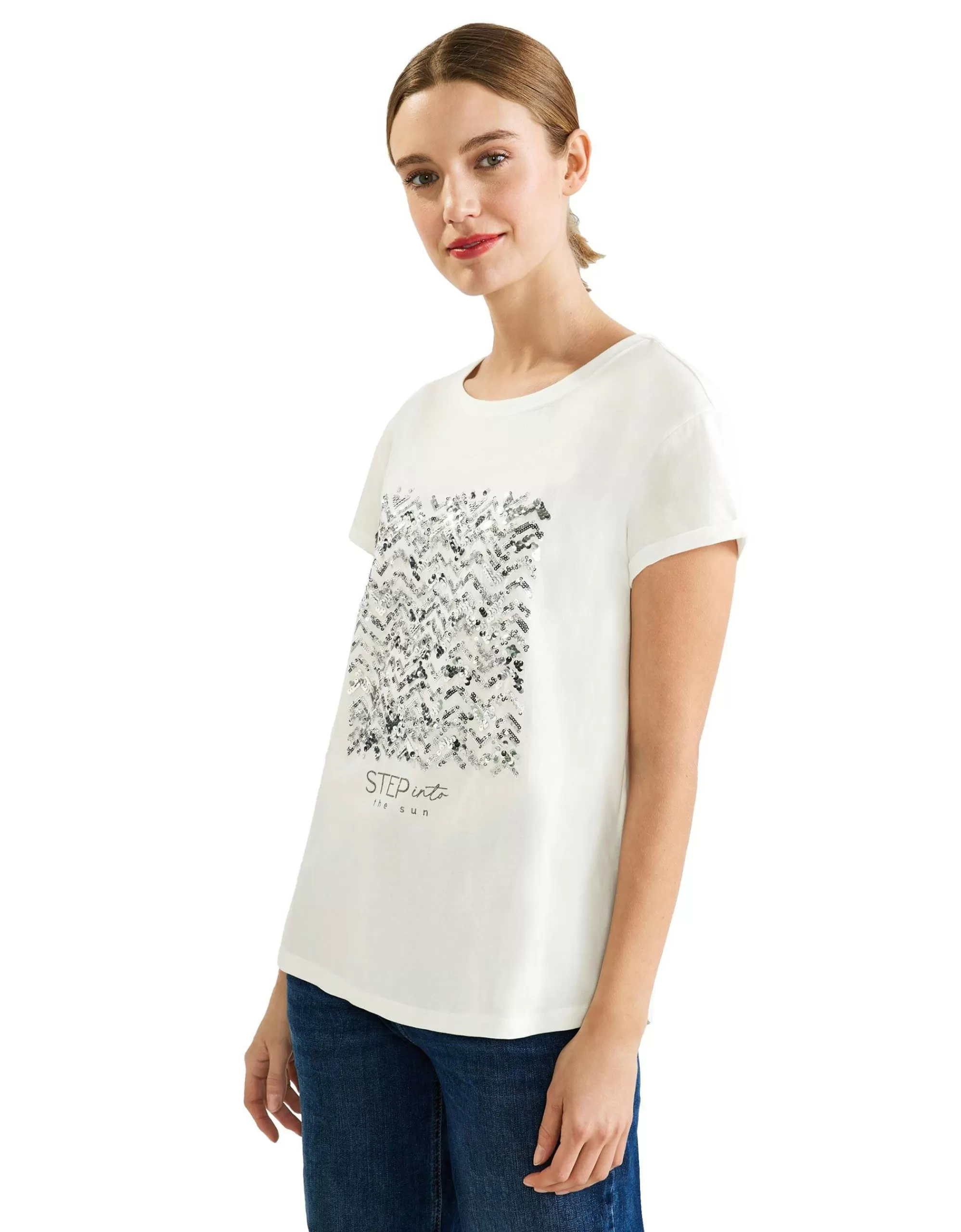 Street One T-Shirt Mit Paillettendetail Offwhite Discount