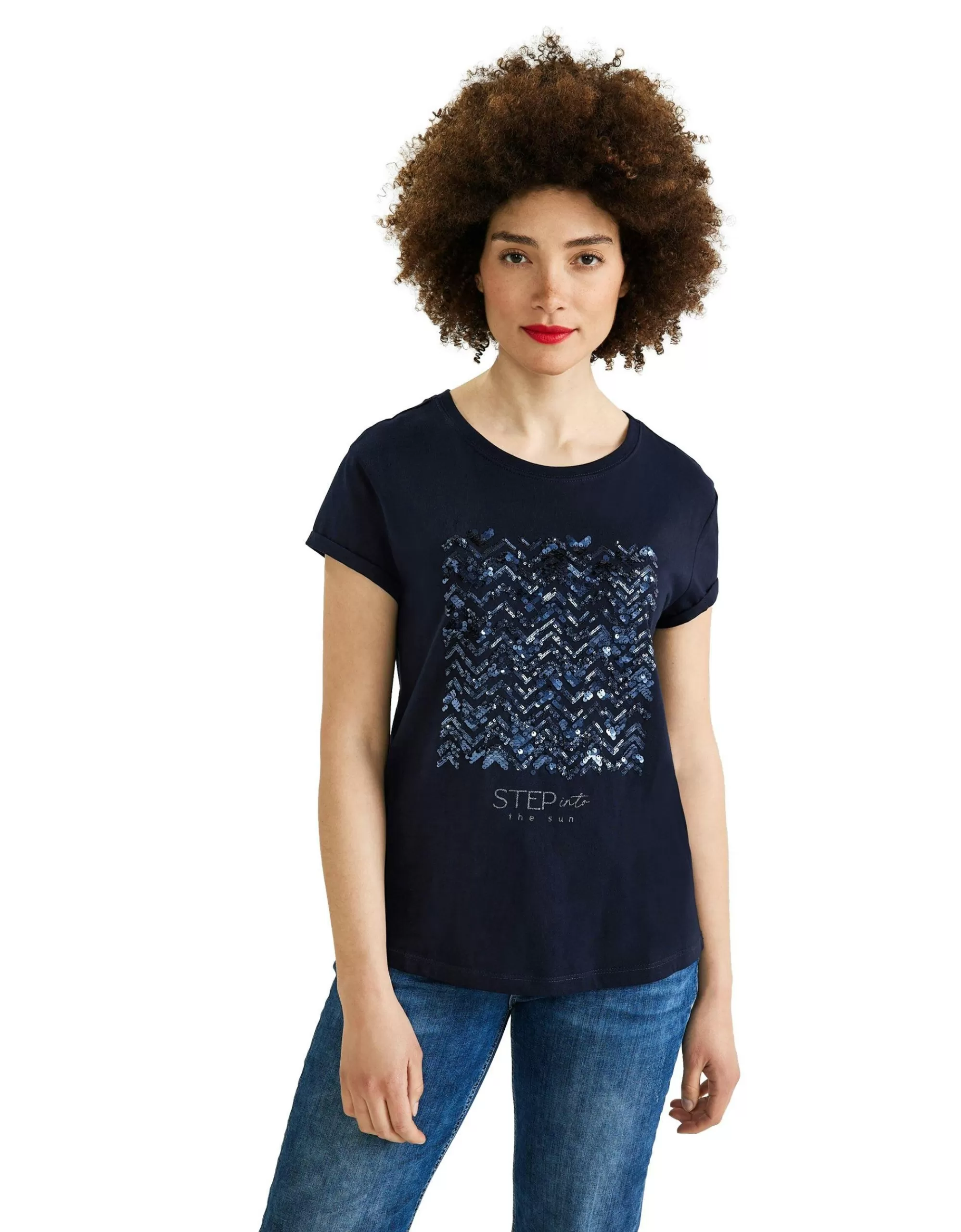 Street One T-Shirt Mit Paillettendetail Dunkelblau Clearance