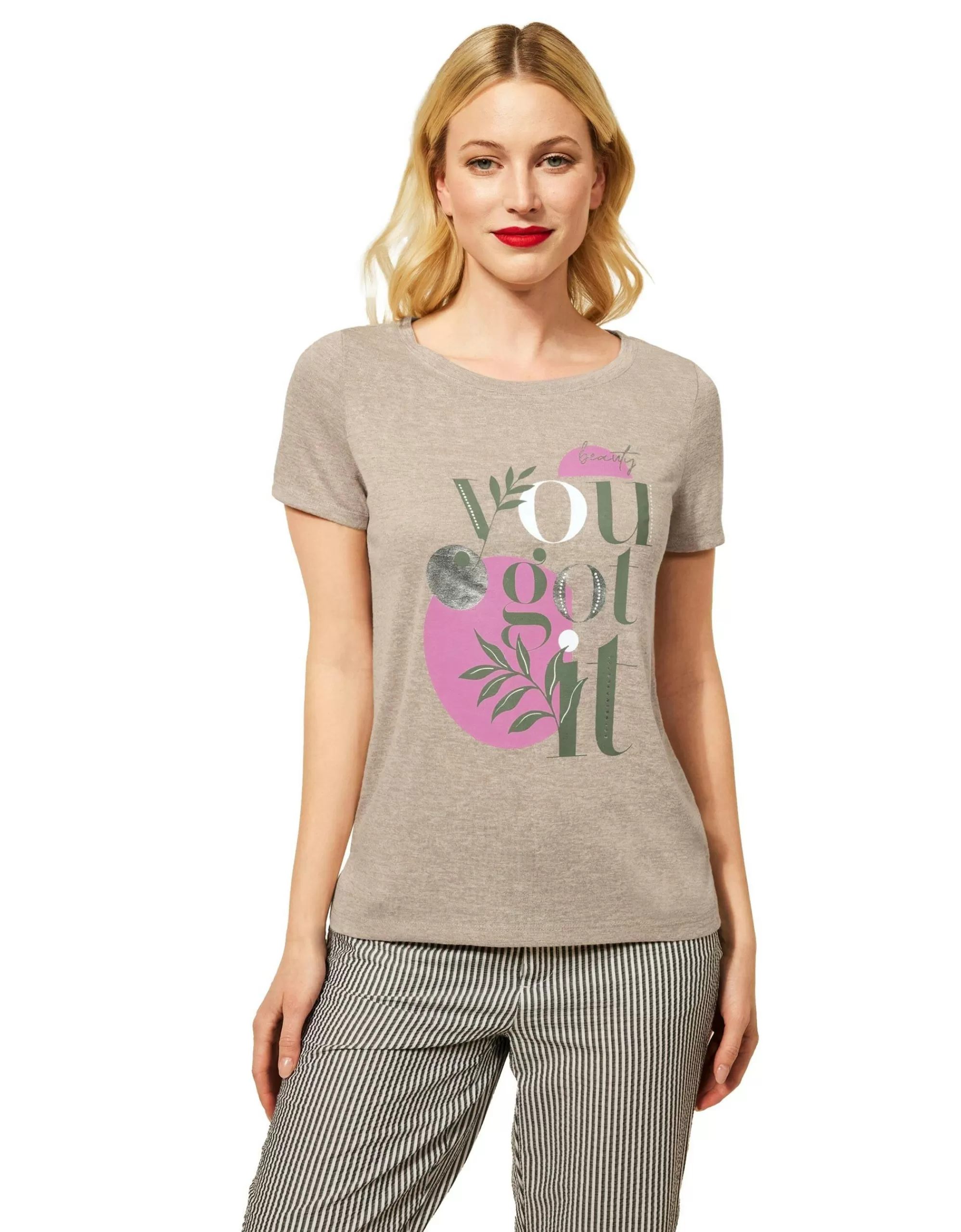 Street One T-Shirt Mit Partprint Sand Cheap