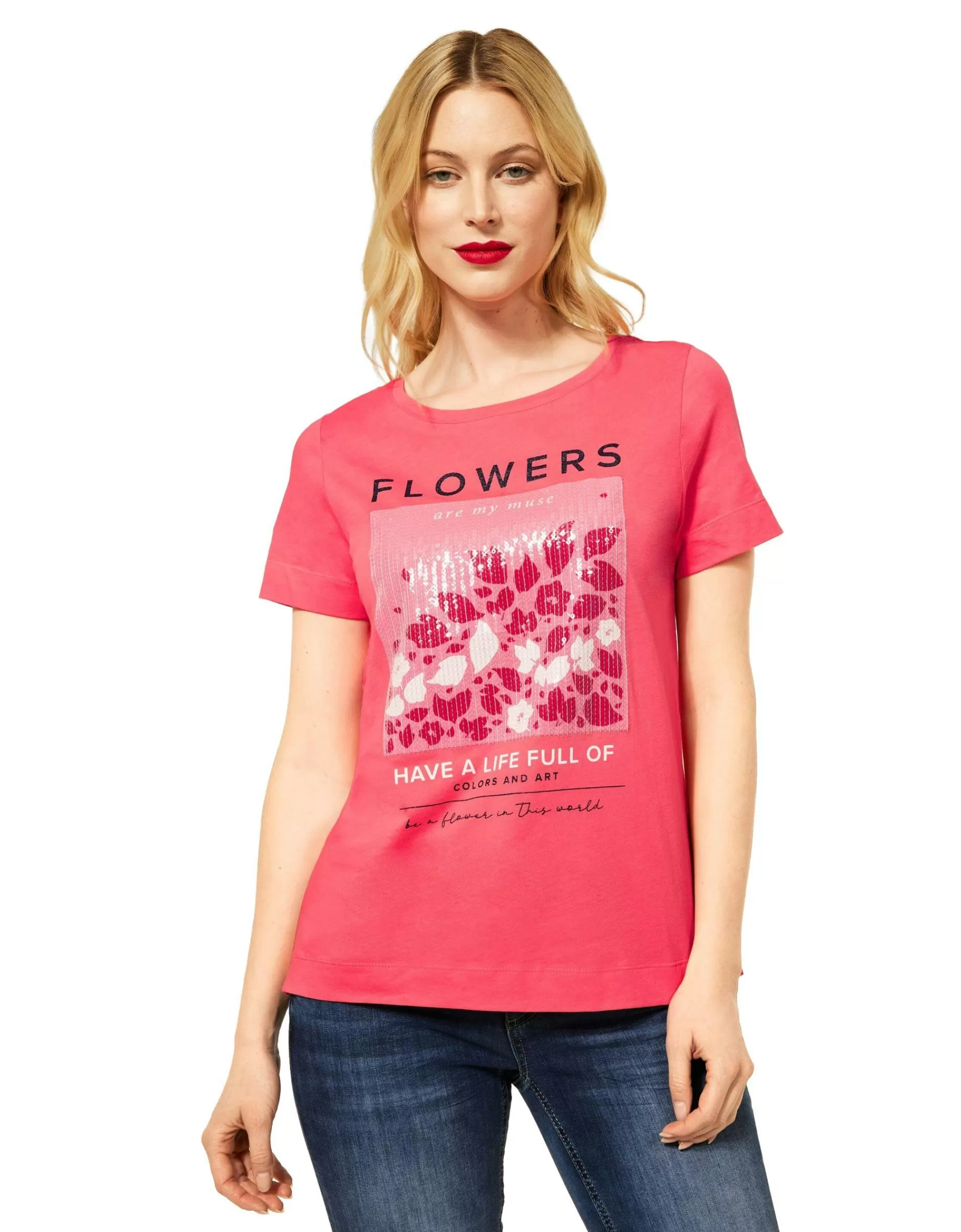 Street One T-Shirt Mit Partprint Pink Cheap