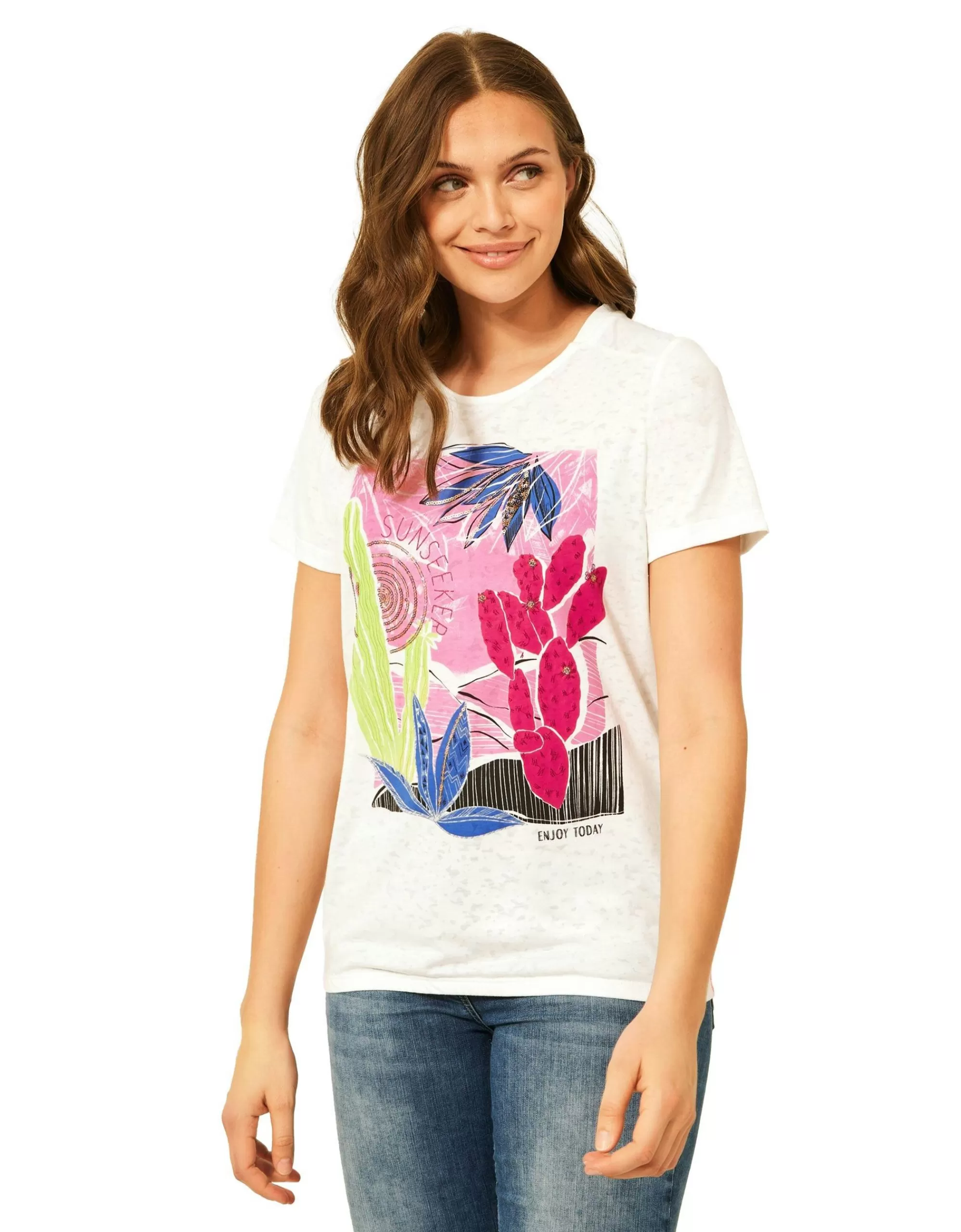 CECIL T-Shirt Mit Print Creme Fashion