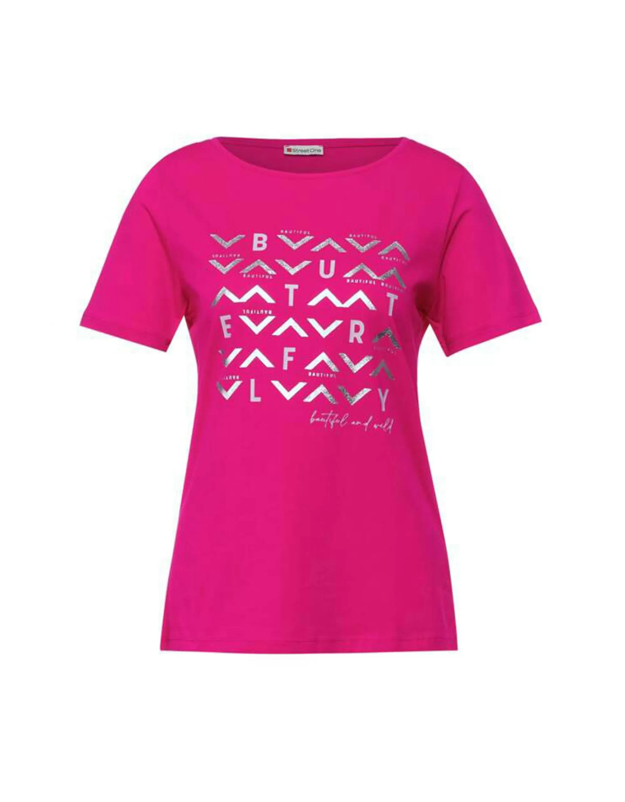 Street One T-Shirt Mit Schimmerndem Print Pink Store