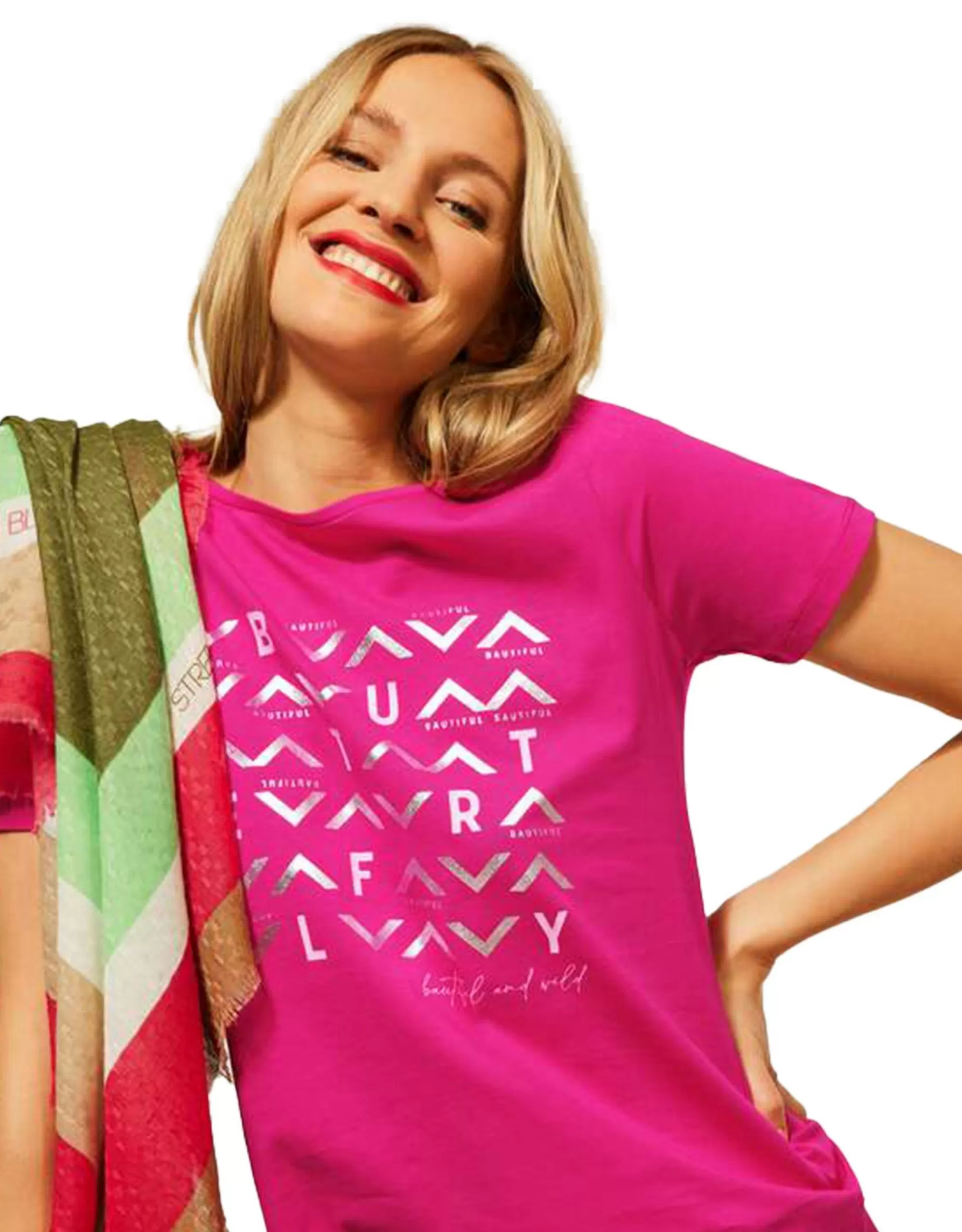 Street One T-Shirt Mit Schimmerndem Print Pink Store