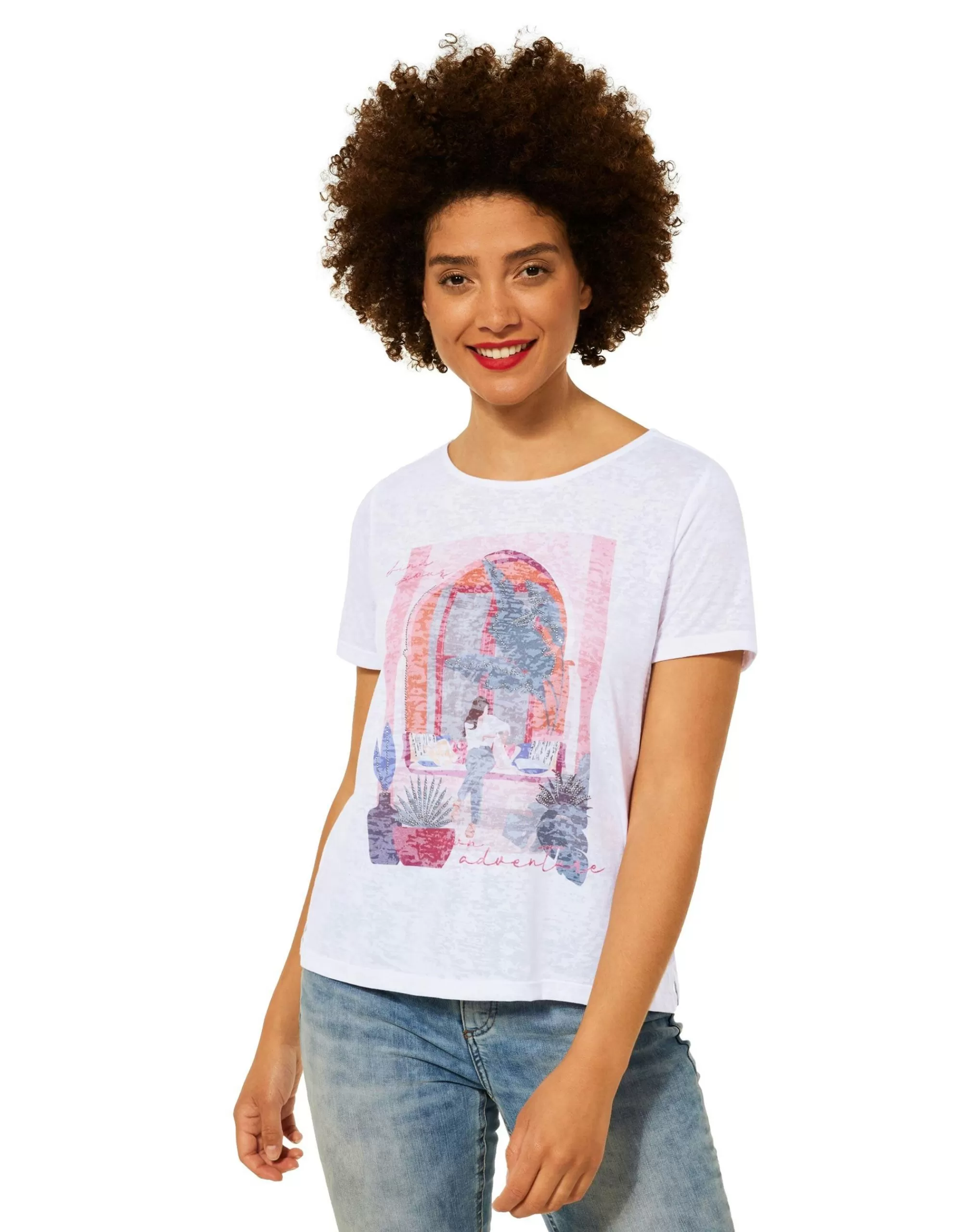 Street One T-Shirt Mit Steinchen Deko Weiß Shop