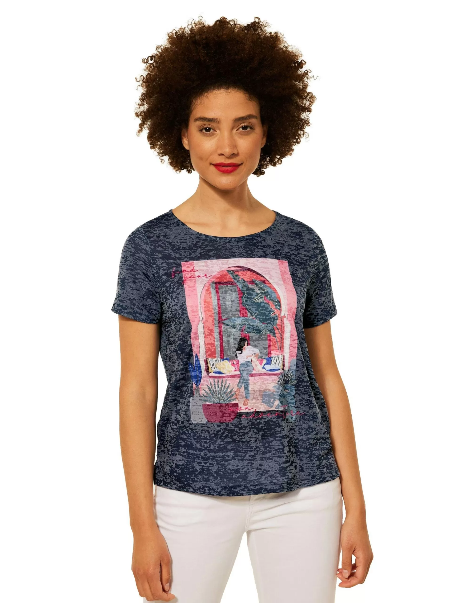 Street One T-Shirt Mit Steinchen Deko Dunkelblau Discount