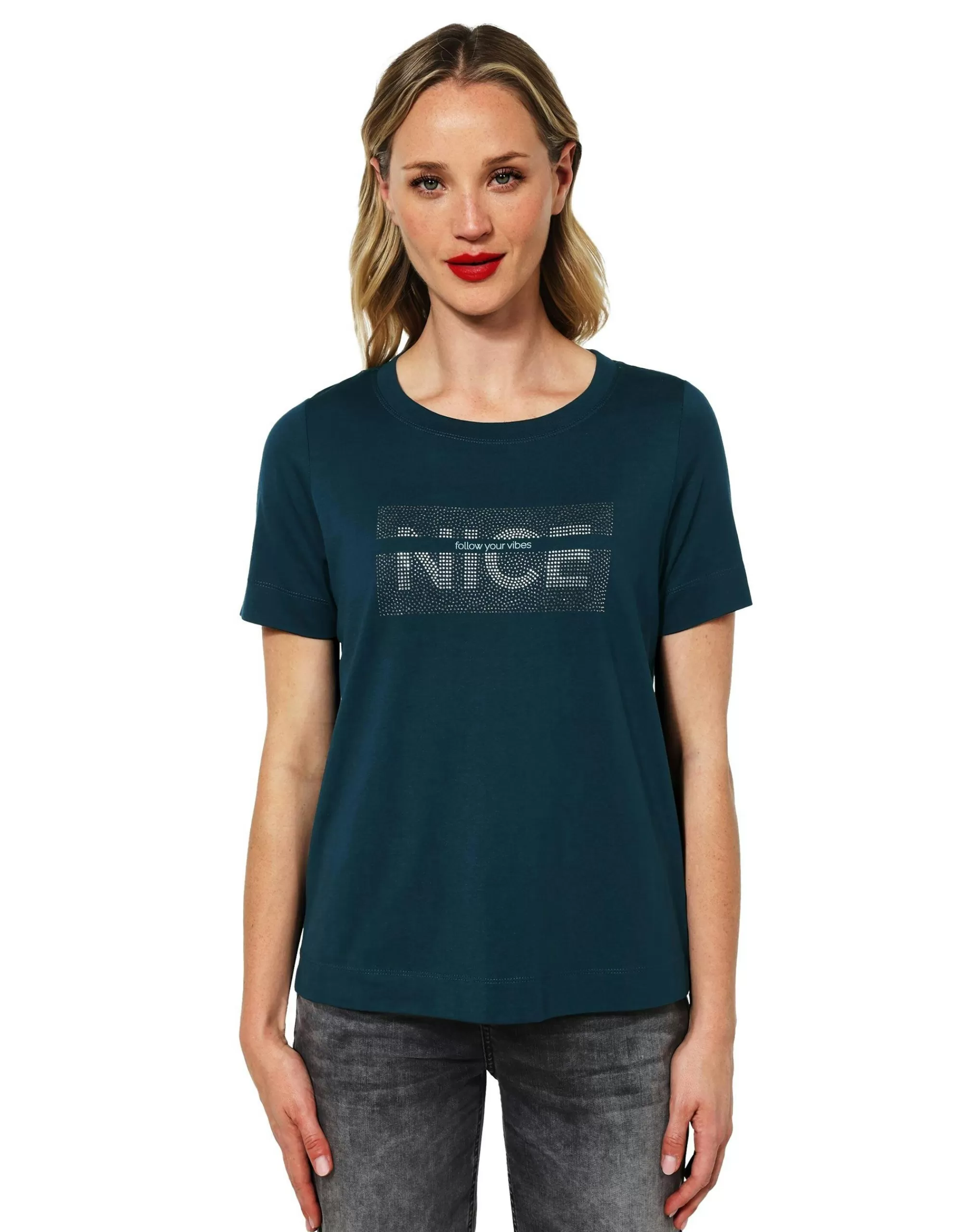 Street One T-Shirt Mit Steinchendetail Petrol Discount