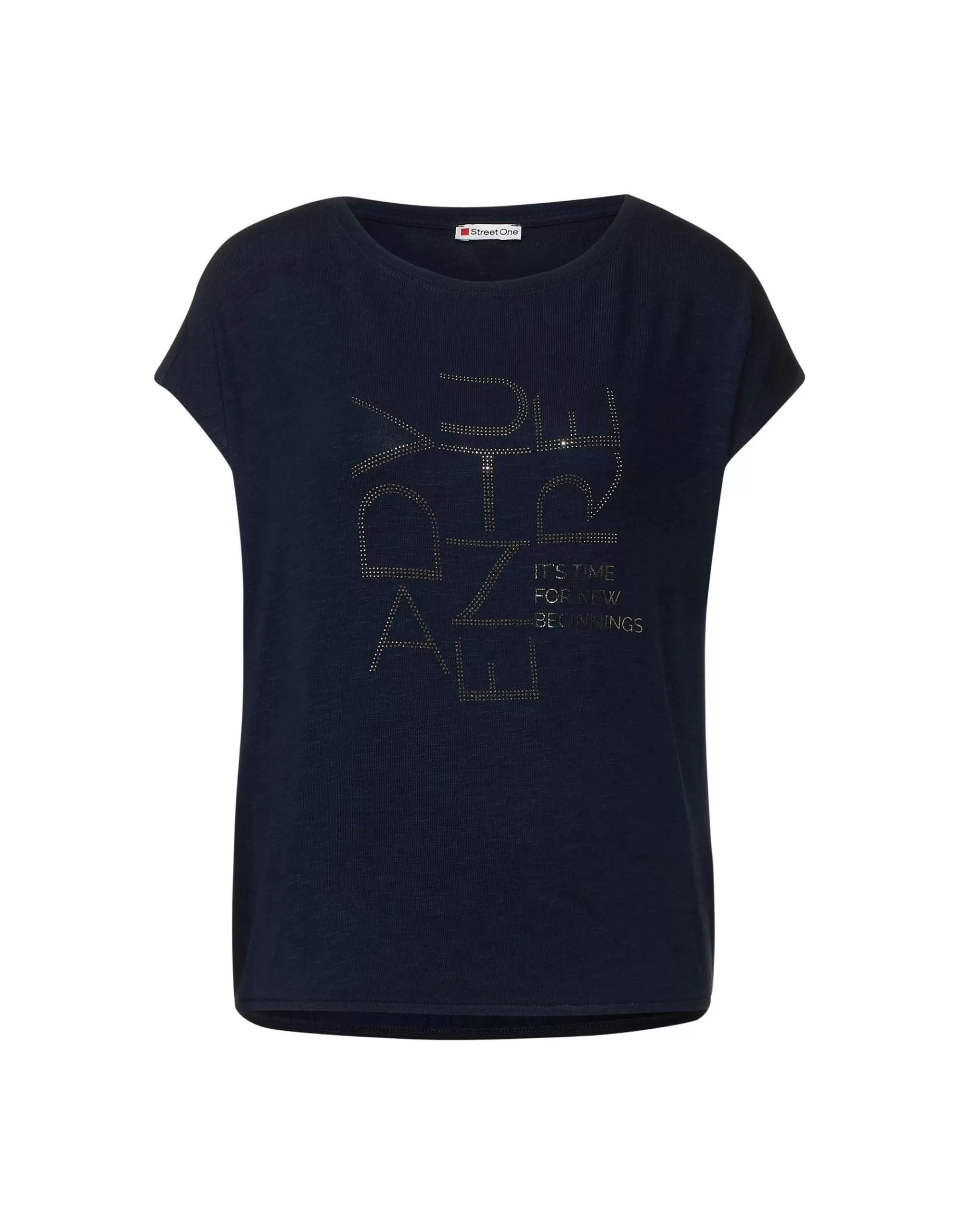 Street One T-Shirt Mit Steinchenwording Dunkelblau Best Sale