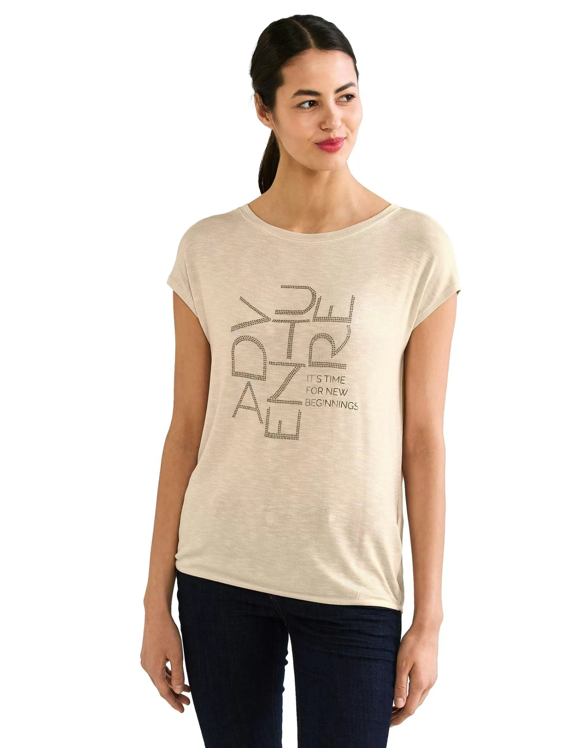 Street One T-Shirt Mit Steinchenwording Beige Best