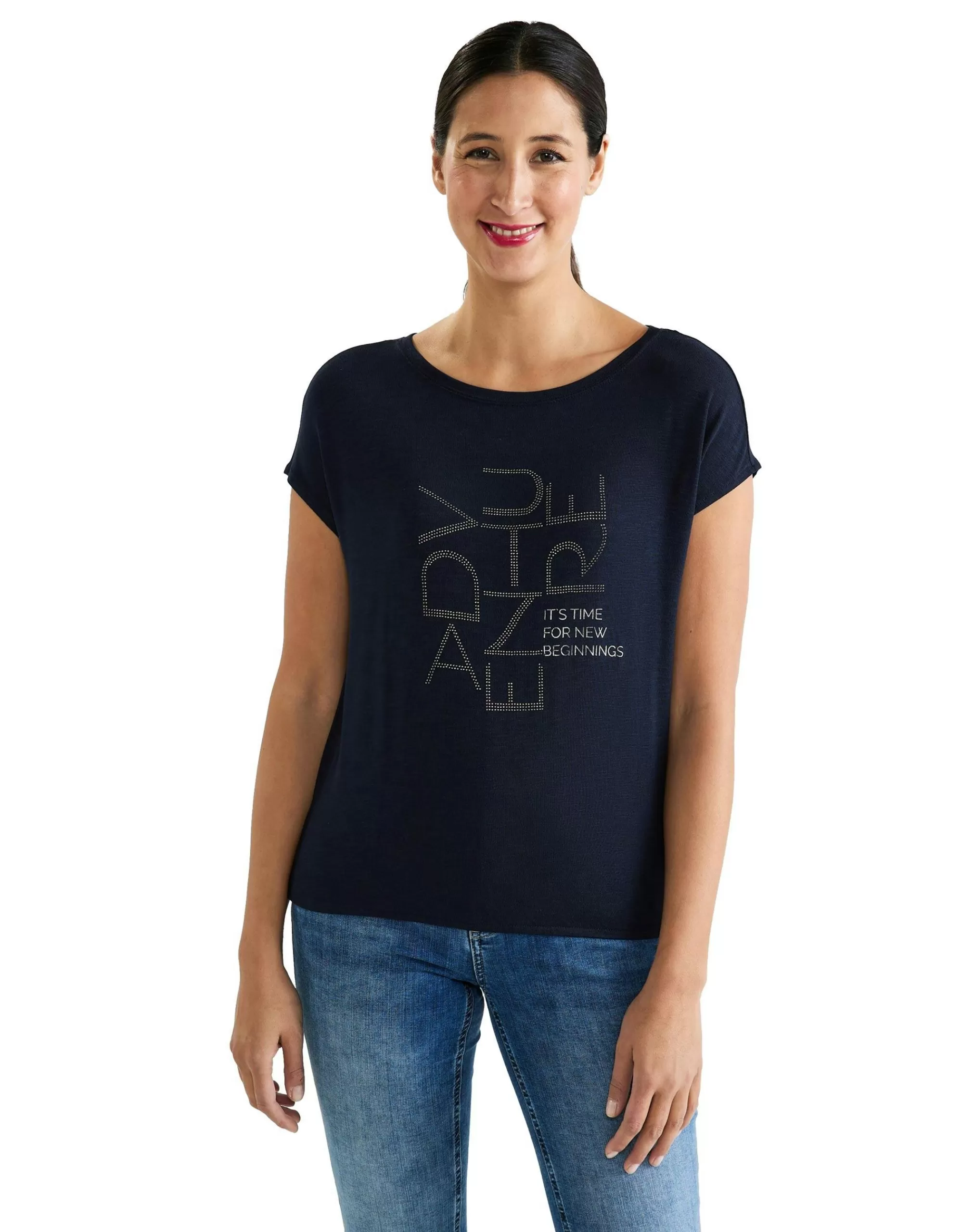 Street One T-Shirt Mit Steinchenwording Dunkelblau Best Sale