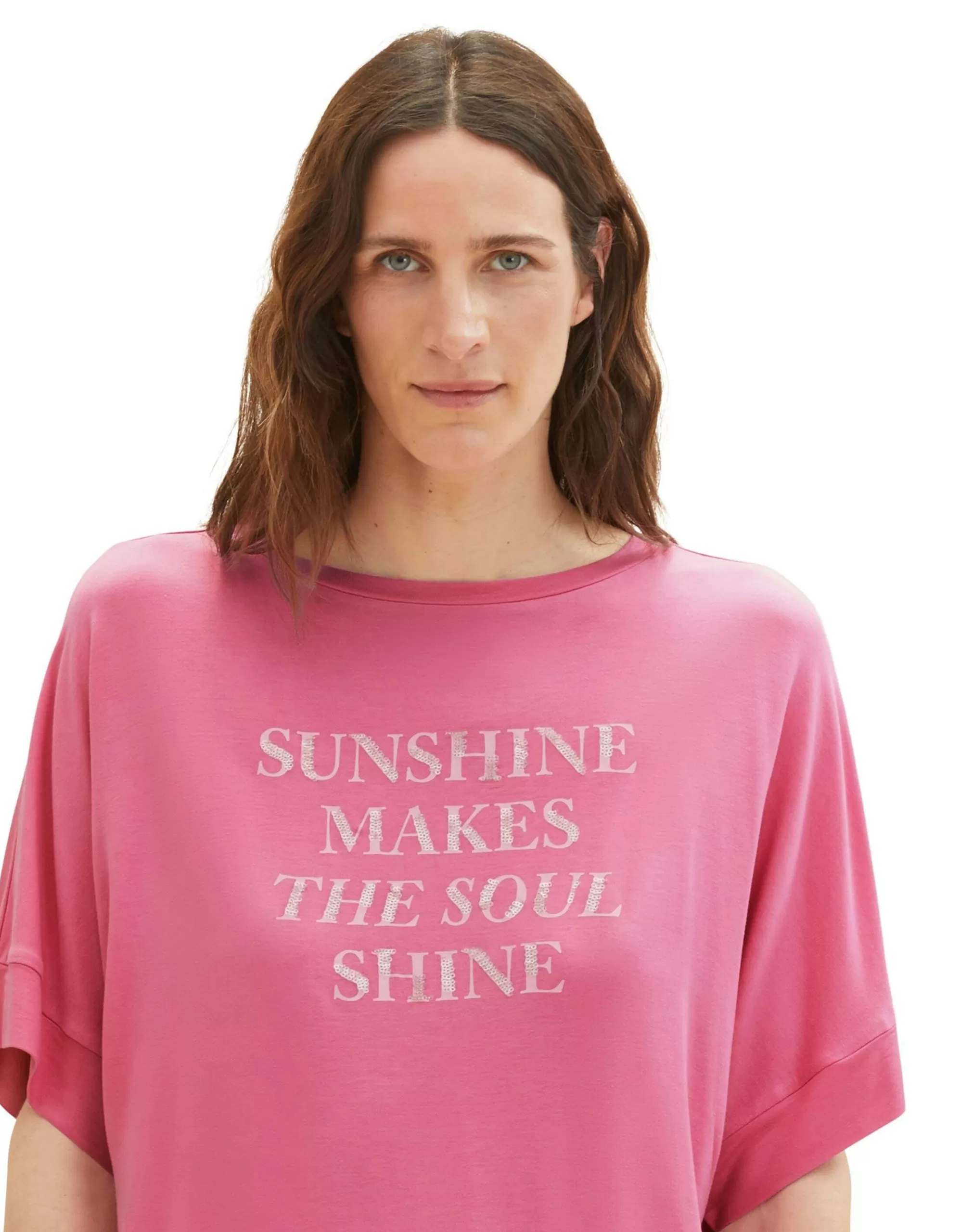 TOM TAILOR T-Shirt Mit Textprint Pink Cheap