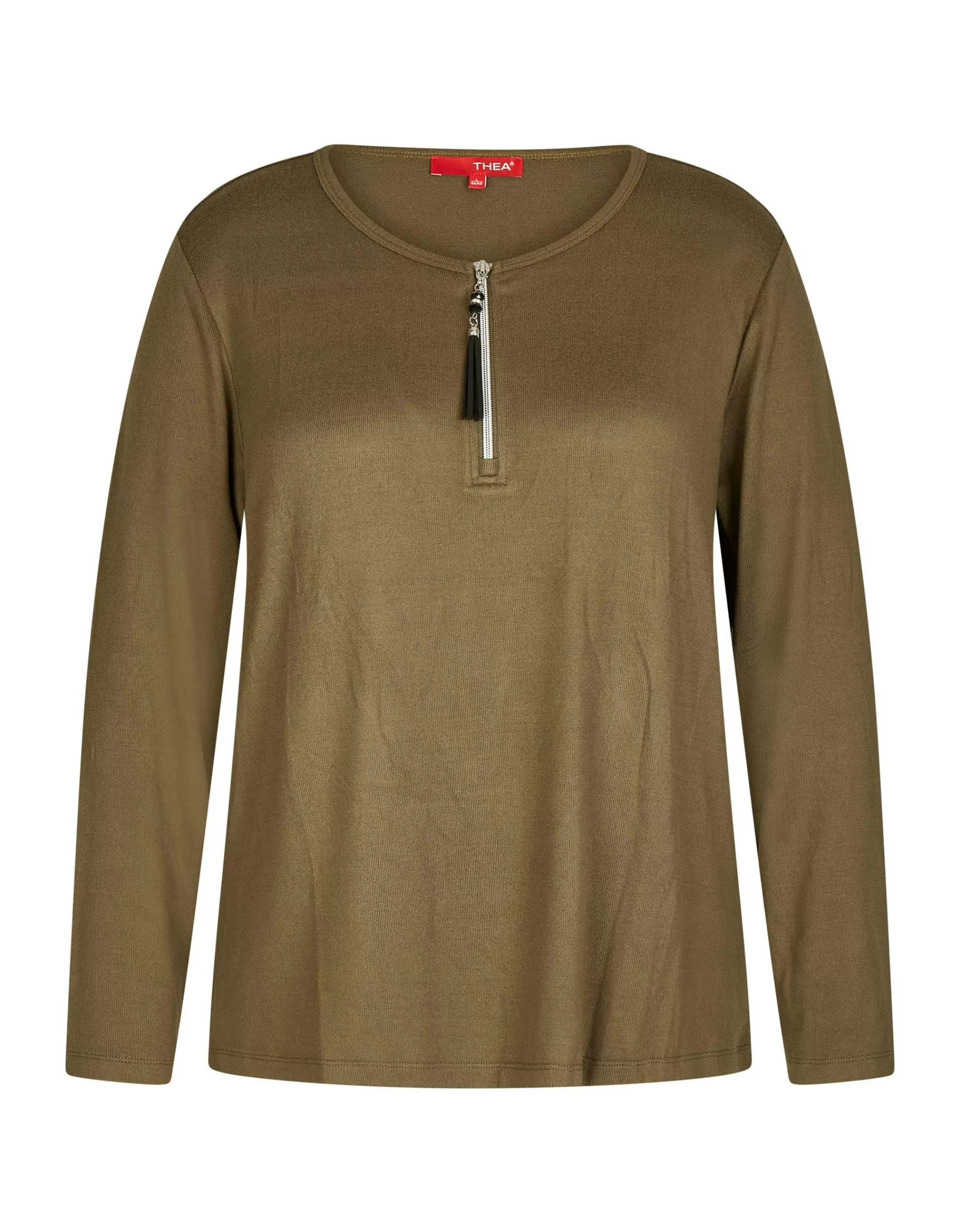 Thea Unifarbenes Langarmshirt Khaki Store